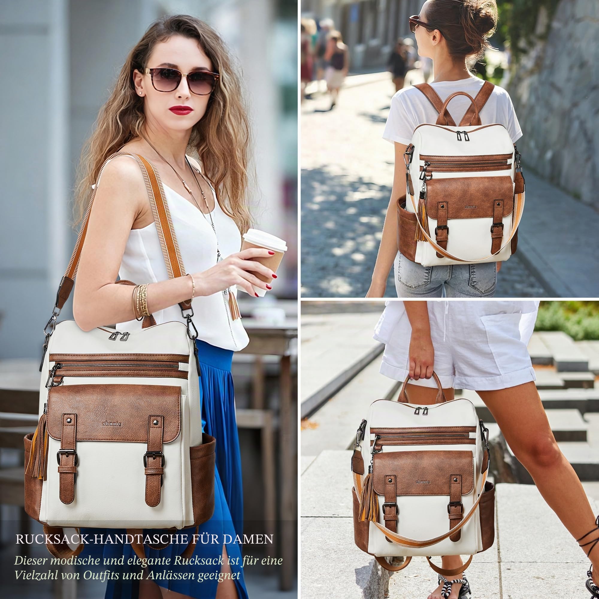 Shirre Beige mit braunem Rucksack Handtasche für Frauen kleine Leder Mode Designer Handtasche Rucksack wasserdicht verurteilt Schultergurte Rucksack Reise Laptop Tasche für Business & College