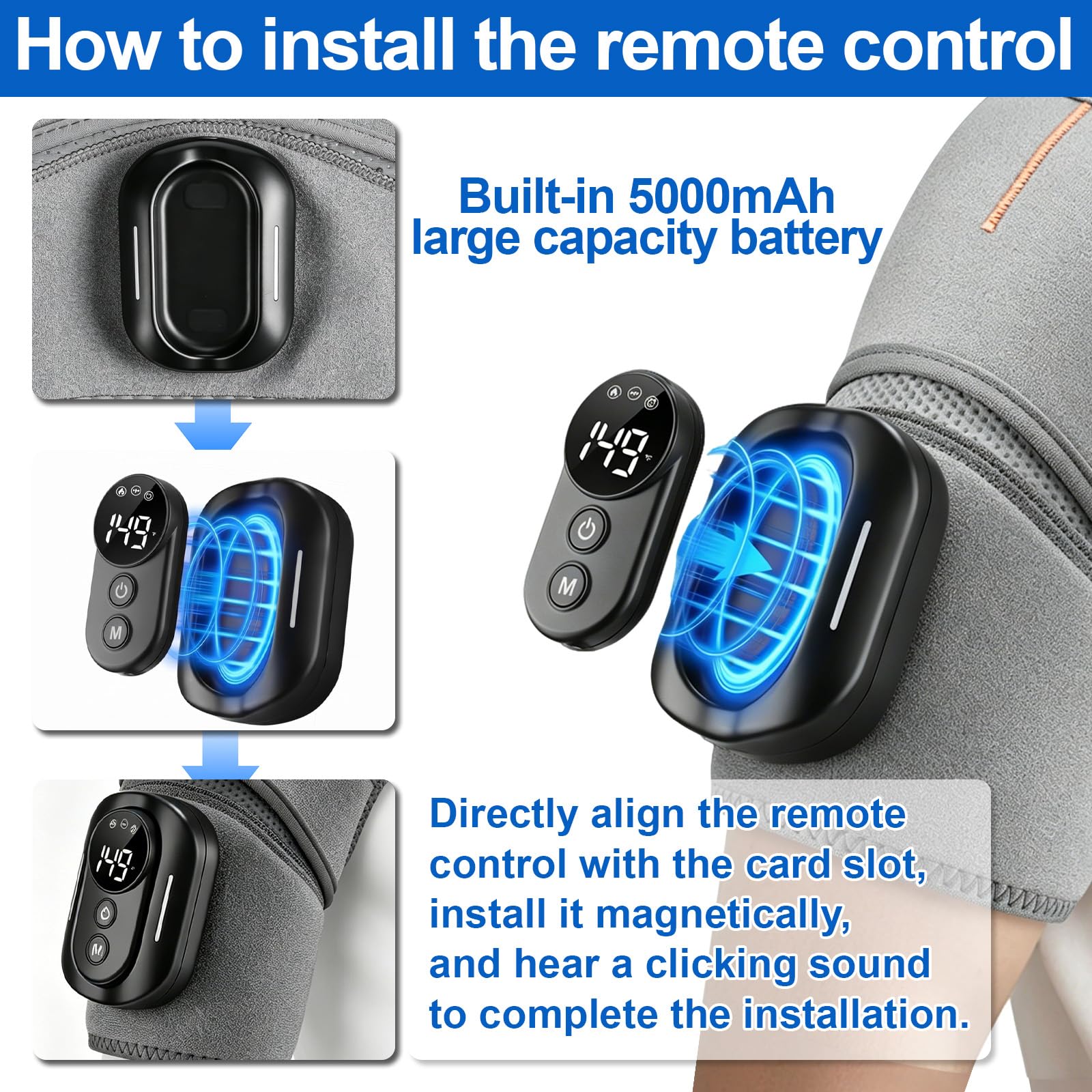 Masseur d'épaule, bandage d'épaule avec 5 niveaux de chaleur et 5 modes de vibration, appareil de massage d'épaule portable avec batterie 5000 mAh, avec télécommande, bandoulière réglable pour gauche