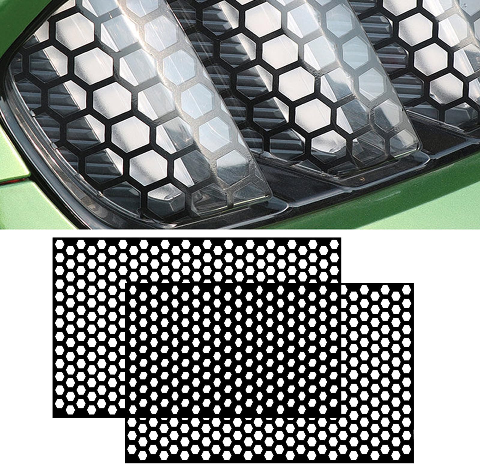 2 PCS Car Tail Light Honeycomb Shape Sticker, 18.8" x 11.8" Rear Light Cover Personalized Decal Decoration, DIY Self-Adhesive Durable Protective Case, Universal Accessory for Most Cars (Black)