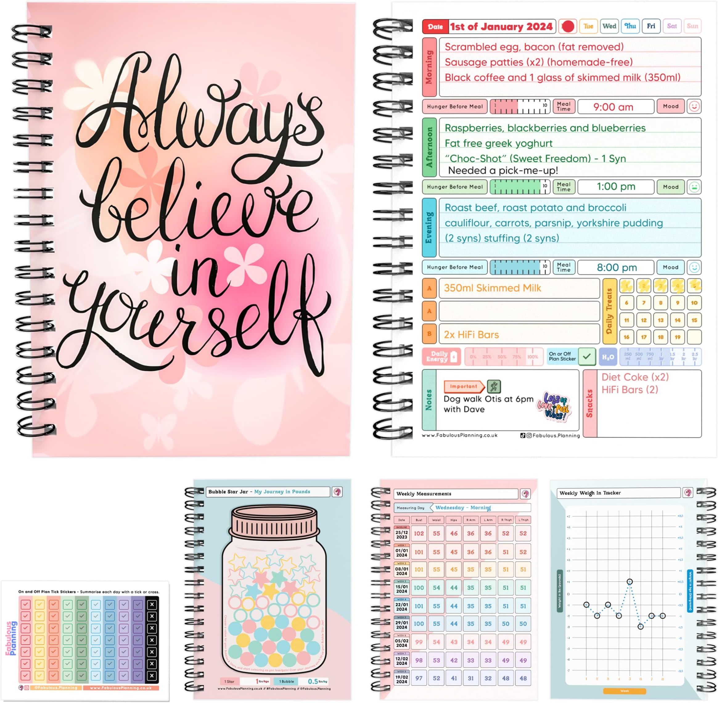 Slimming World Compatible Food Diary New Year 2025 Recipe Diet Journal Planner 7 Week Countdown Card With Stickers Pink Always Believe In Yourself