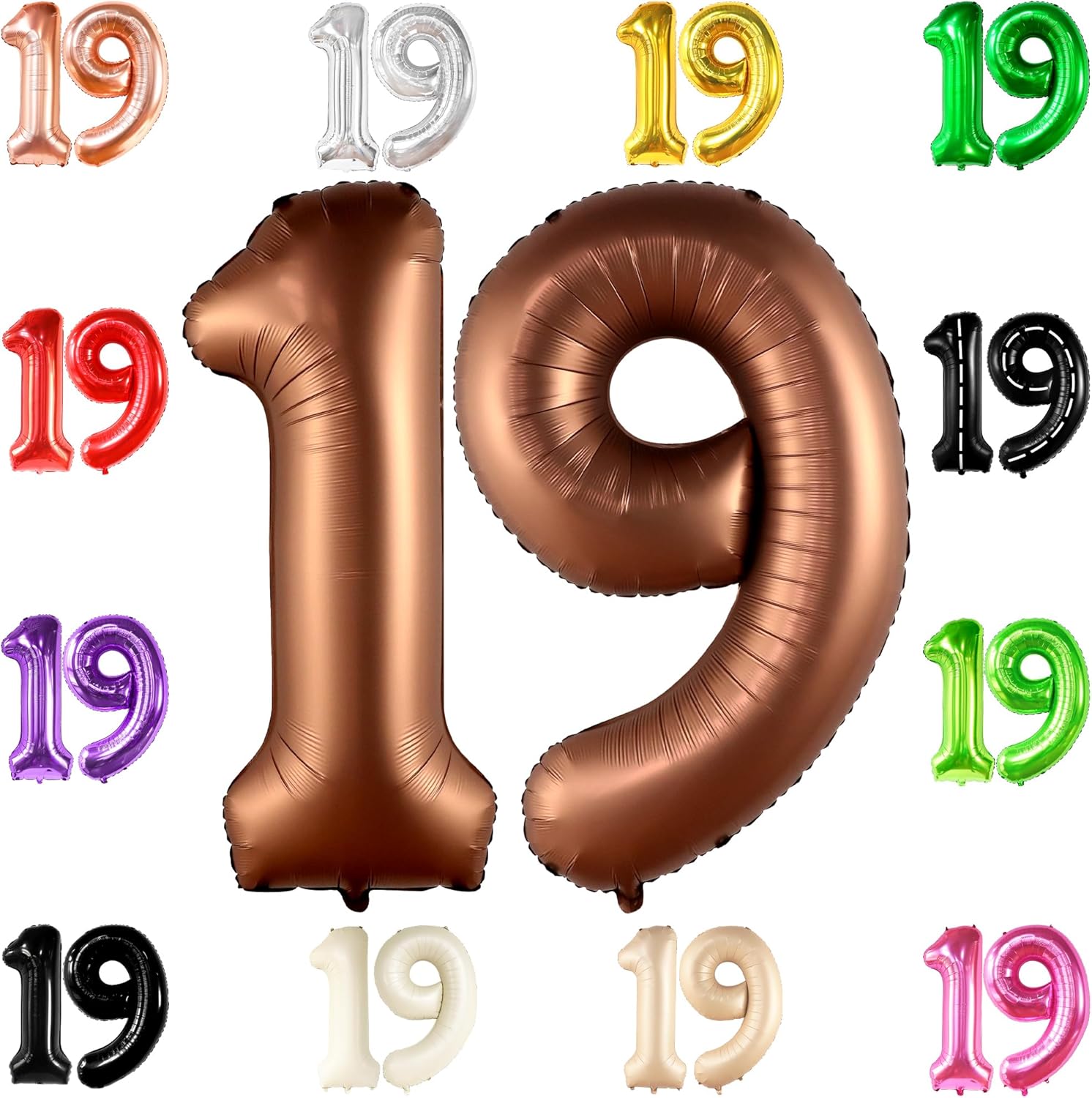 Katchon Brown 19 Number - Giant 40 Inch Foil Balloons | 19th Birthday Decorations
