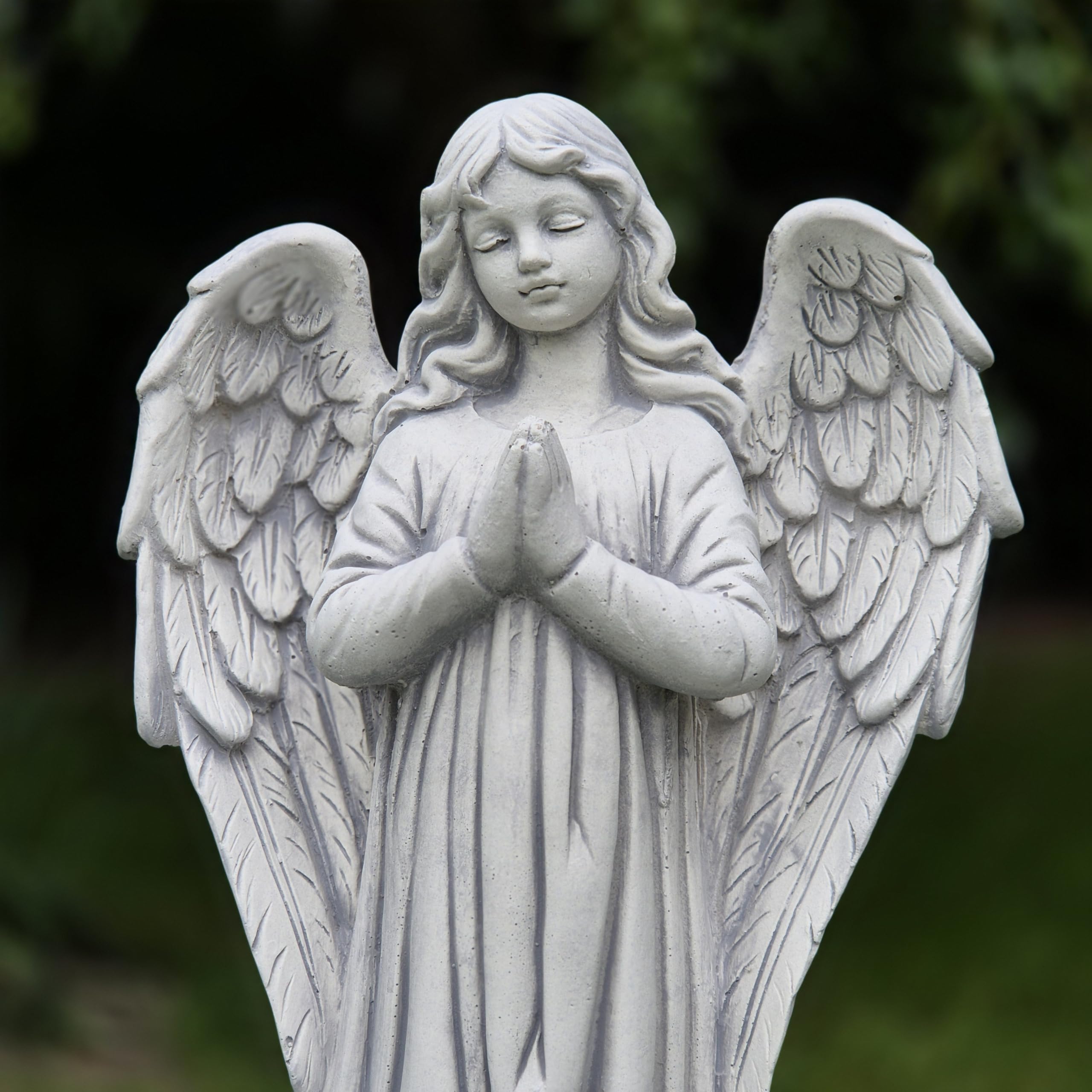 FABRIQ Figurka anioła ze skrzydłami 31 cm – Rzeźba z odlewu kamiennego 3 kg – Religijna dekoracja ogrodowa – Odporna na warunki atmosferyczne i mróz