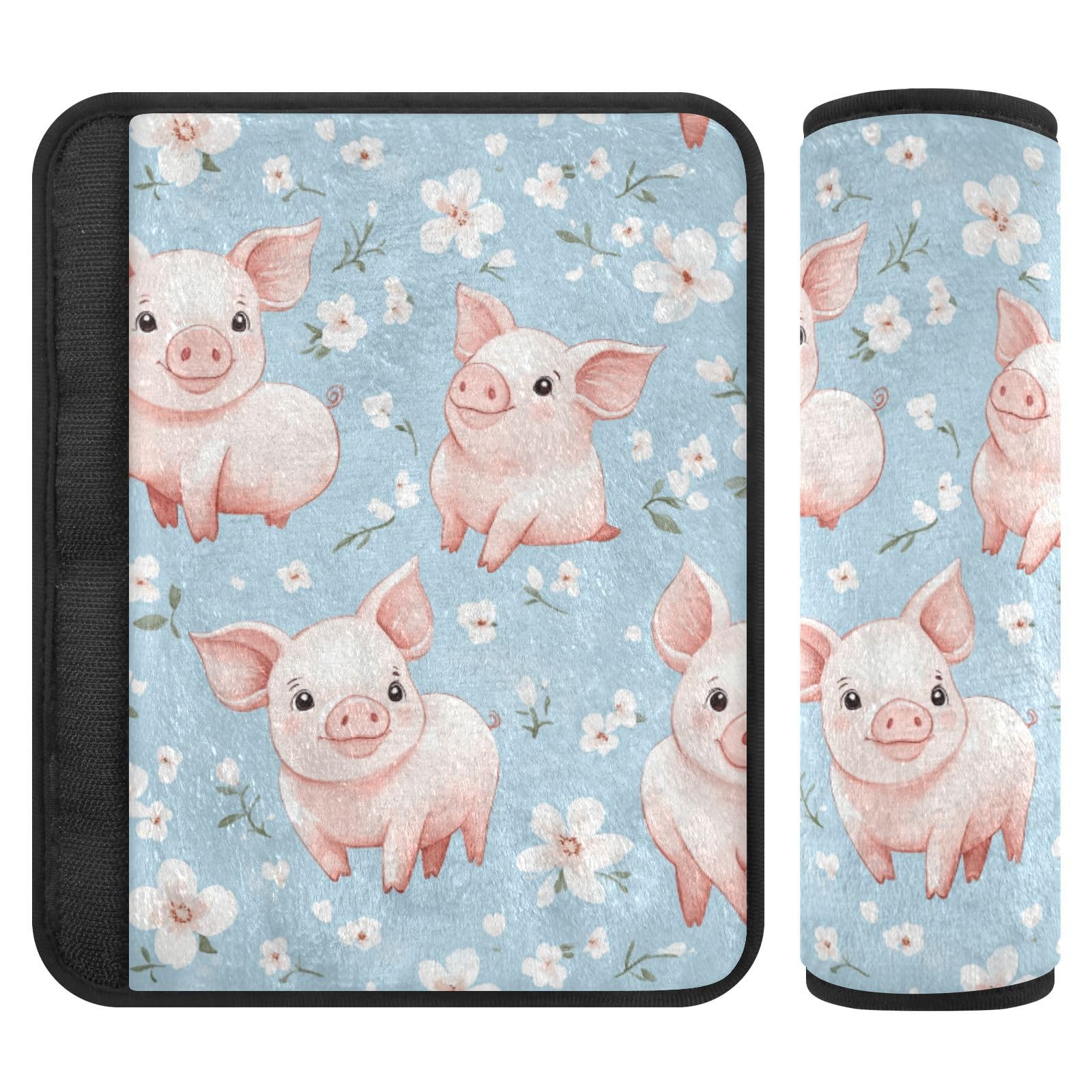 Seat Belt Covers 2 Pack Cartoon Pig Flowers Car Seat Strap Covers Super Soft Watercolor Car Seat Neck Cover for Boys Girls Adults Babies S