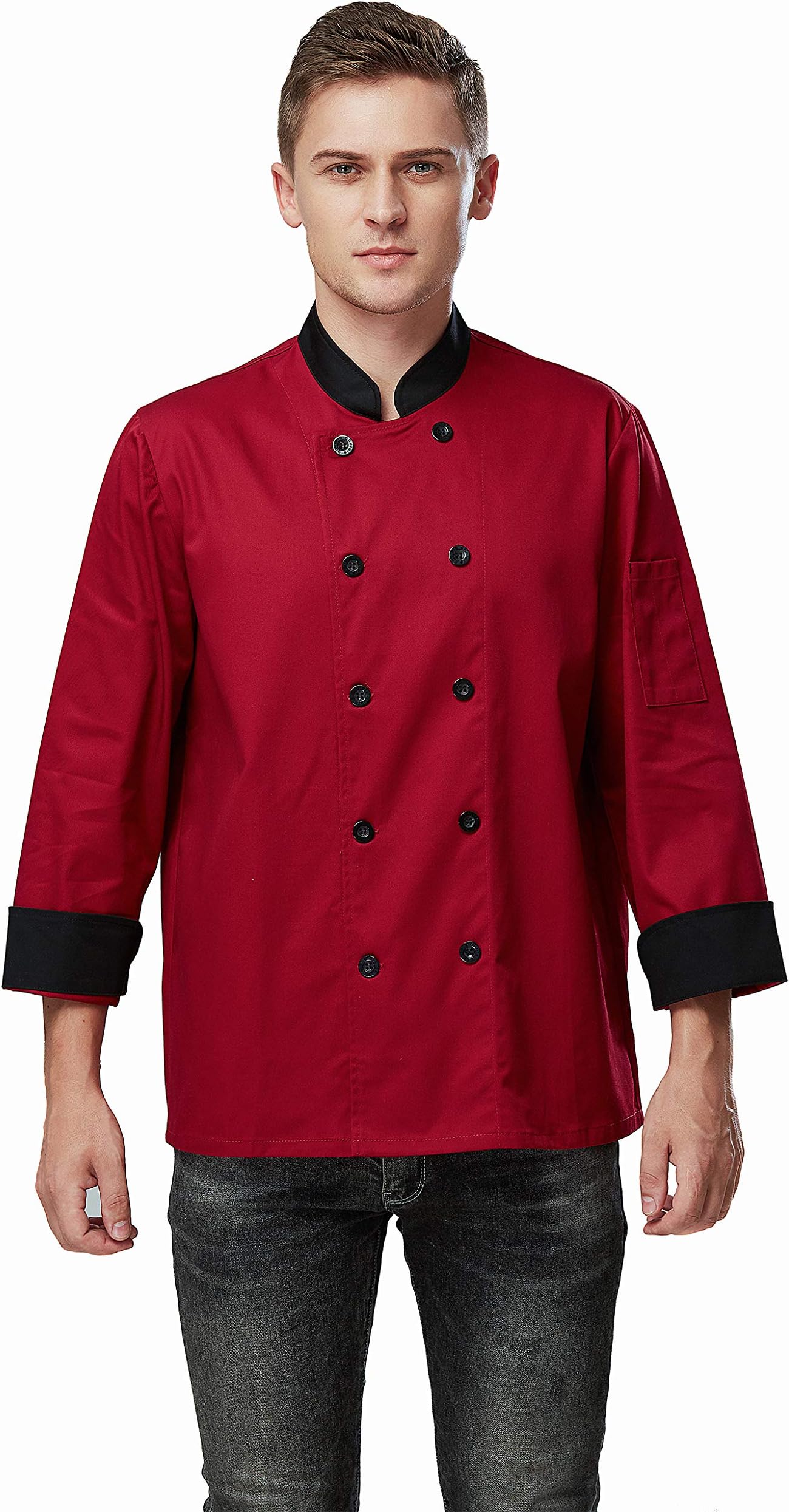 Unisex Chef's-Uniform Long Sleeve Double-Breasted Men's Chef Coat