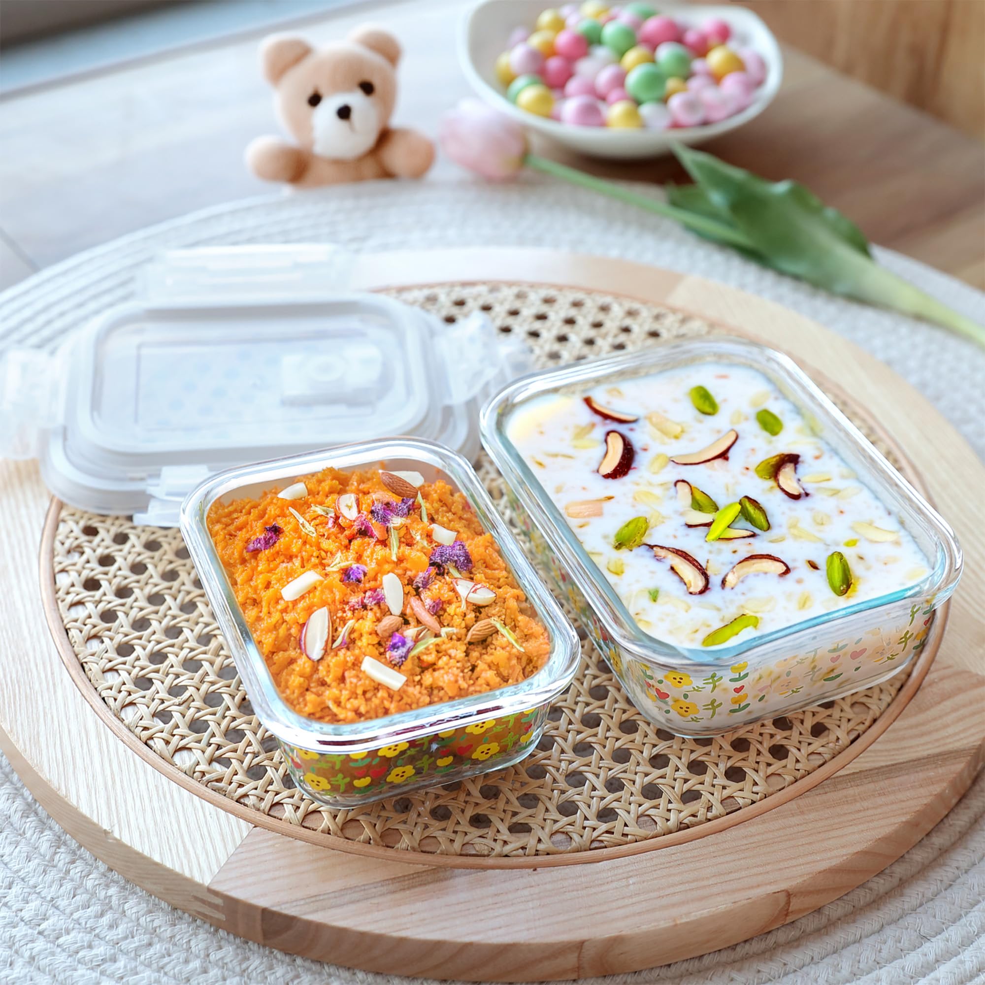 The Better Home Borosilicate Kitchen Containers set with lid | glass containers with lid | Microwave Safe | Airtight Storage jar | Multipurpose | 400ml & 630ml | Rectangular Printed | Pack of 2 (B0D5D3SN5B) Amazon Price History, Amazon Price Tracker
