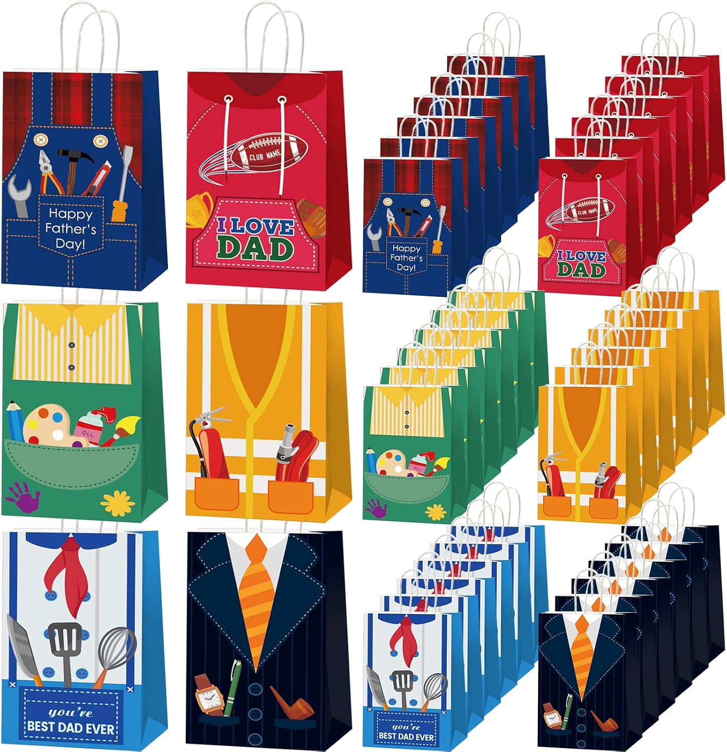 QOUBAI 36Pcs Father's Day Paper Bags Happy Father’s Day Party Favors Bag with Handle Decorations Bulk Dad Paper Treat Bags Father's Day Party Favor for Men Papa Grandpa Party Supplies