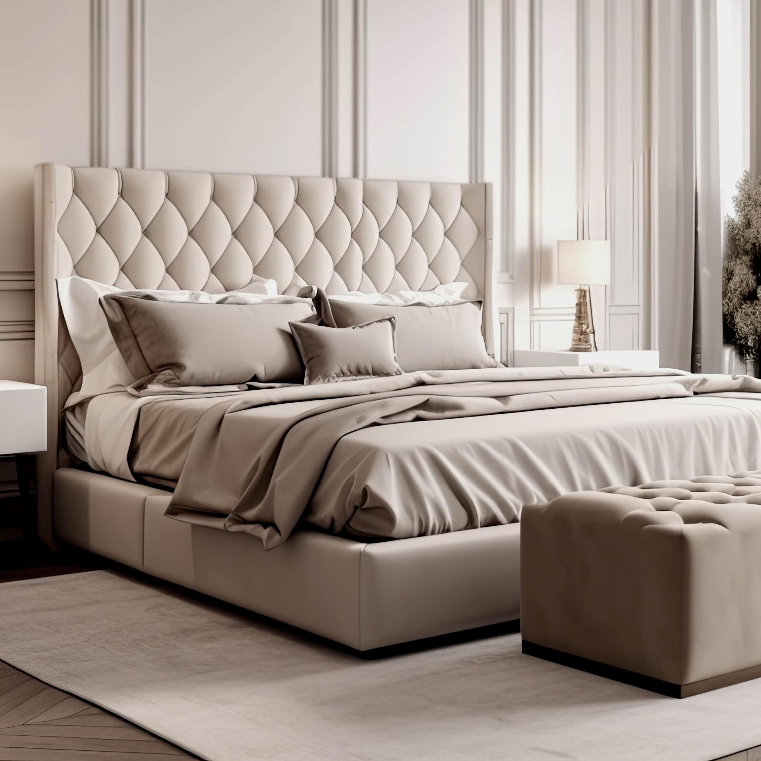 Ruggeri Set Lenzuola Copripiumino Matrimoniale, Cotone, Tortora | 1 lenzuolo a sacco di 250 x 200 cm con patella di 40 cm e 2 federe di 50 x 80 cm con chiusura a sacco di 20 cm