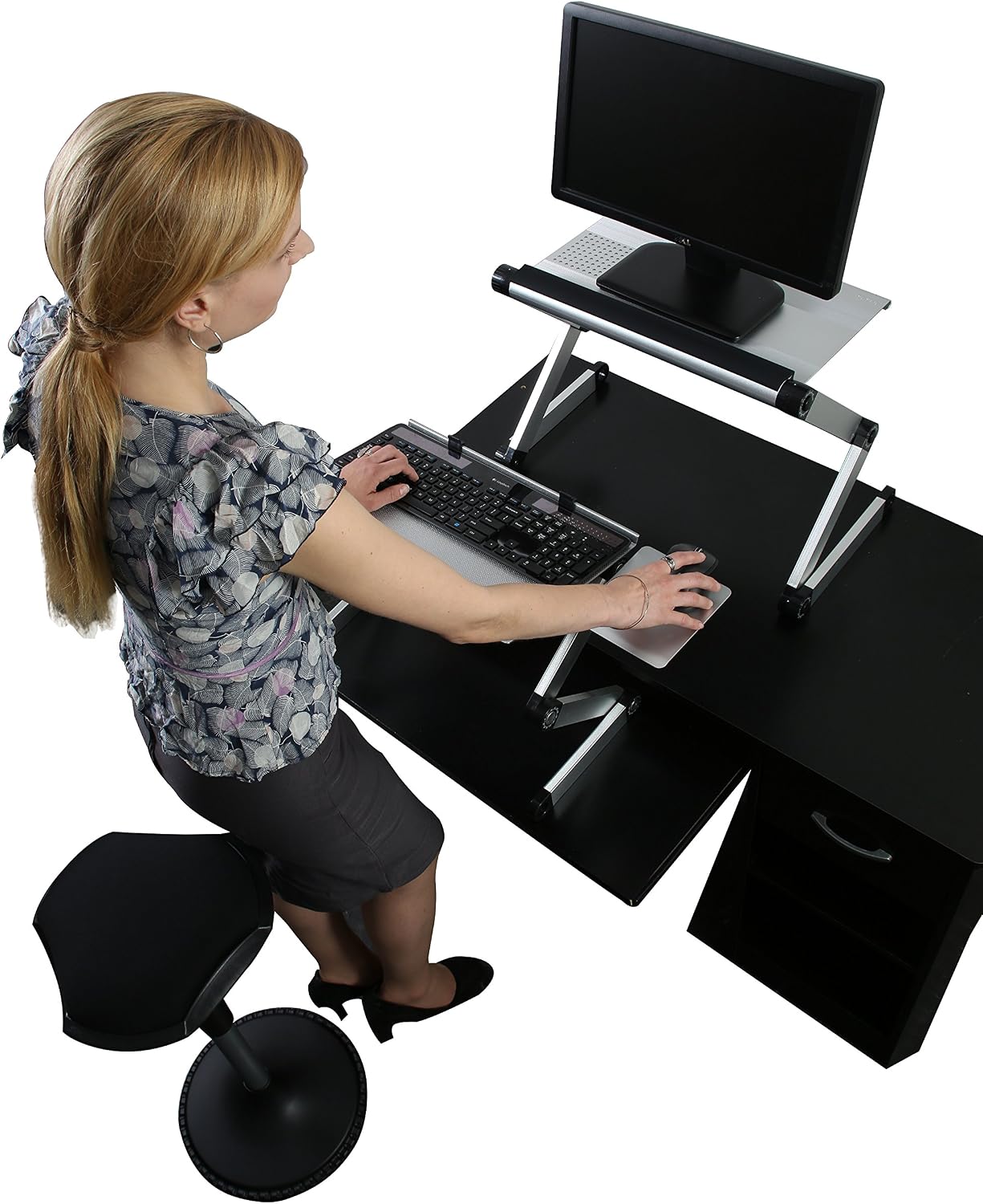WorkEZ Standing Desk Conversion Kit with 2 fans & 3 usb ports. Perfect Laptop Sit to Stand Converter Ergonomic Adjustable Height & Angle Negative Tilt