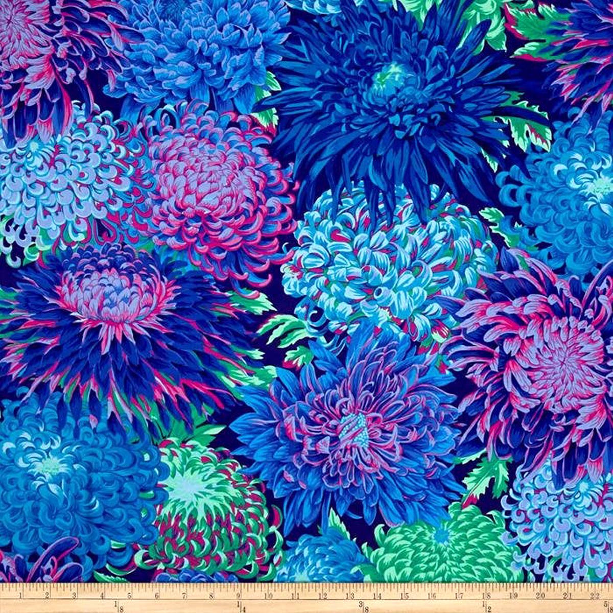 Kaffe Fassett Collective Japanese Chrysanthemum Blue Cotton Dress Quilt Fabric (50 x 110cm)