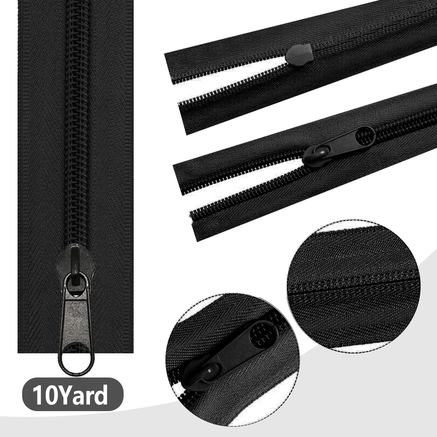 meiyoushengda 9,1 m, 91,4 cm große große Reißverschlüsse, Nr. 8, schwarzer Nylon-Spiralreißverschluss, Meterware mit 20 Ersatzschiebern, Reißverschlüsse zum Nähen, Heimwerken, Taschen, Handwerk