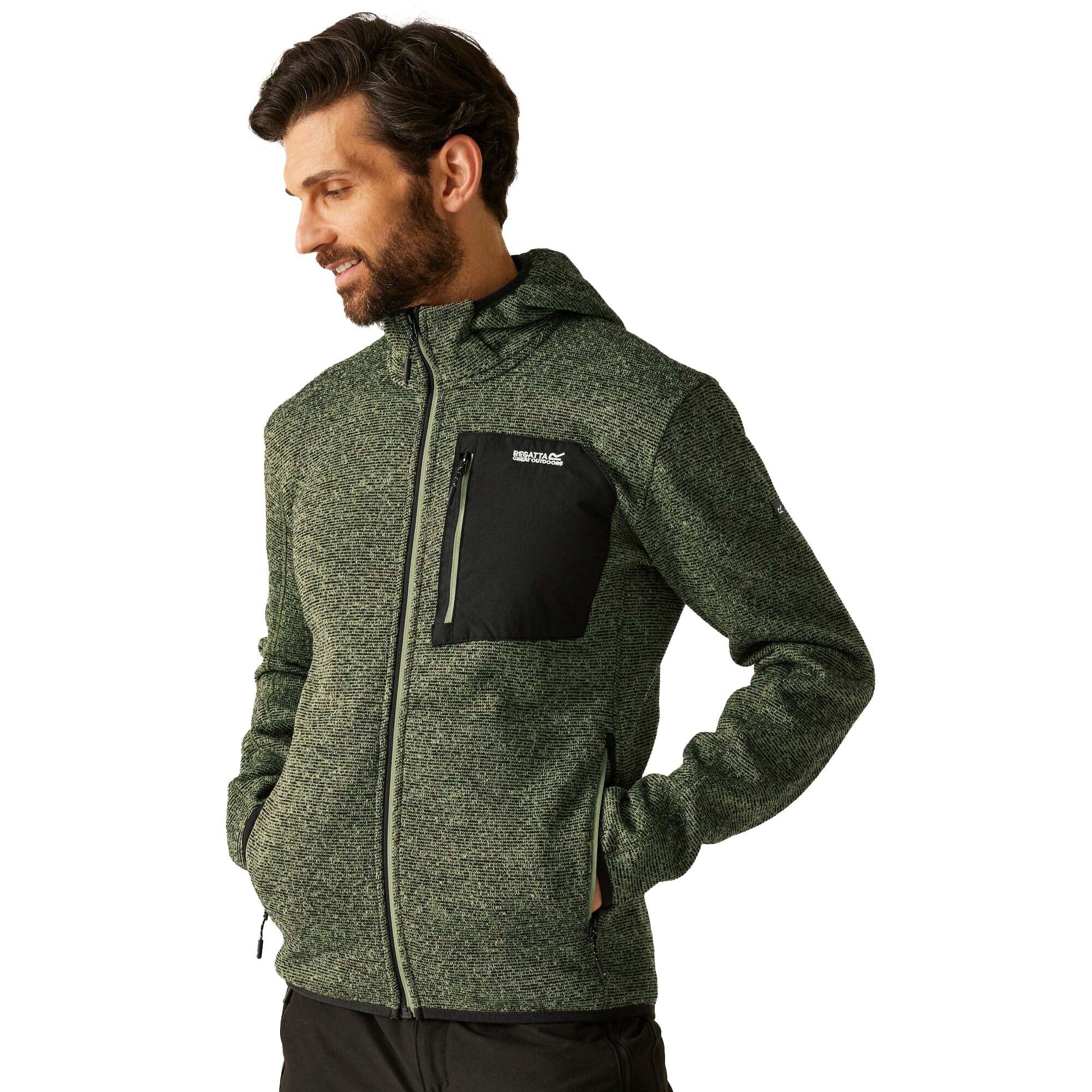 Regatta Mens Newhill Hooded Full Zip Fleece Stretch Warm Winter Layer Top
