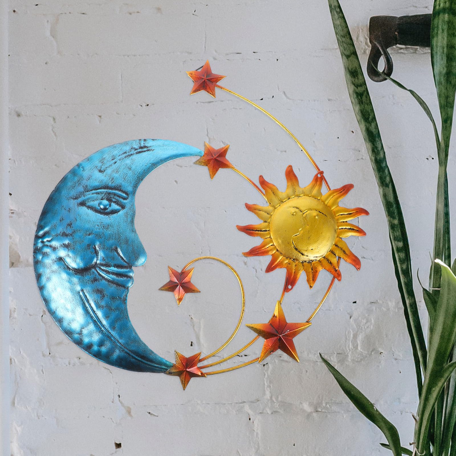 Décoration Murale Fer Forgé Soleil Et Lune - 32x30 Cm - Style Moderne Européen, Pour Intérieur, Bureau, Jardin, Magasin - Finition Résistante - 6