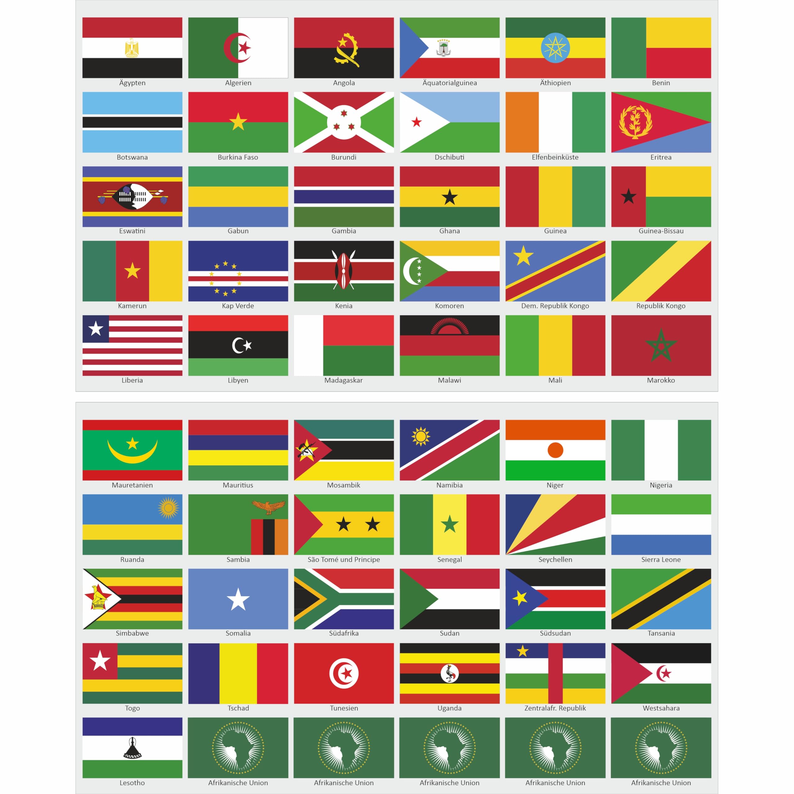 Adesivi bandiere Paesi africani 60 rettangolari impermeabili UV 5x3 cm modellismo valigie decorazione