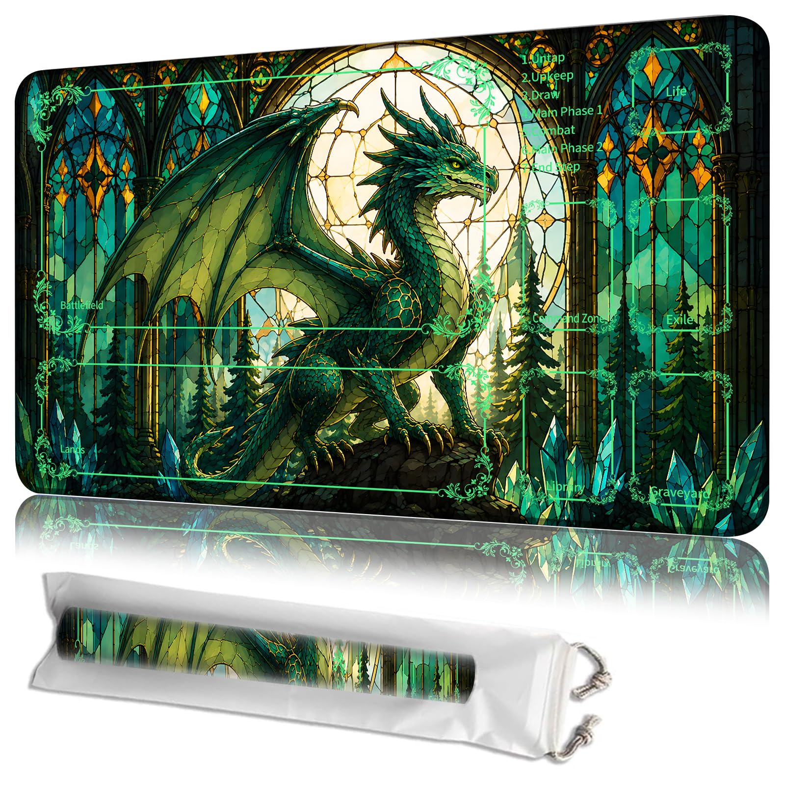 JANENFNA MTG Playmat with Zones 24 x 14 in, Non-Slip, with Storage Bag