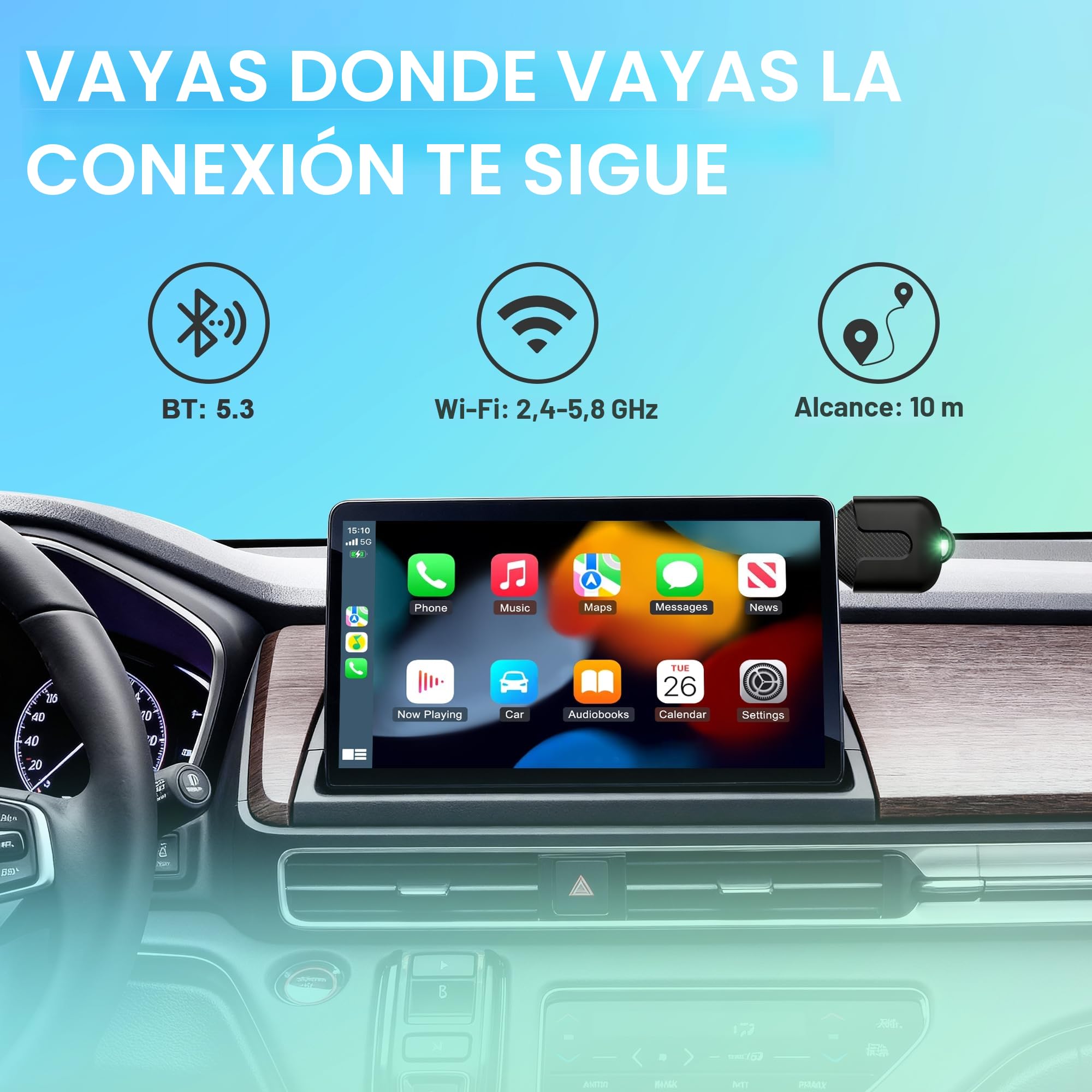 Carplay Inalambrico,Adaptador CarPlay Wireless Adapter Plug and Play La Nueva versión es rápida y Estable,Adecuada para y automóviles con Carplay