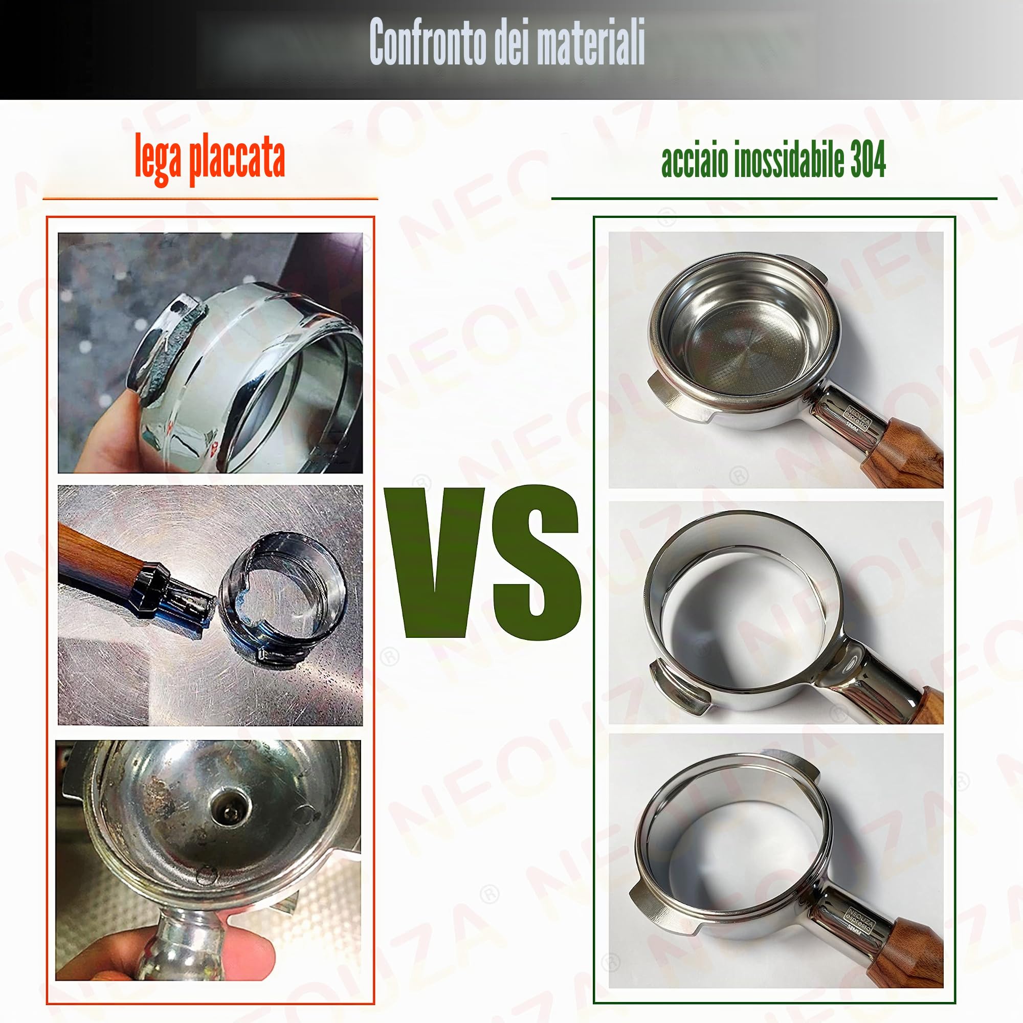 Neouza - Portafiltro per caffè senza fondo, 51mm, compatibile con la macchina per espresso DeLonghi ECOV311, senza supporto, manico in legno per caffè in omaggio(2 orecchie)