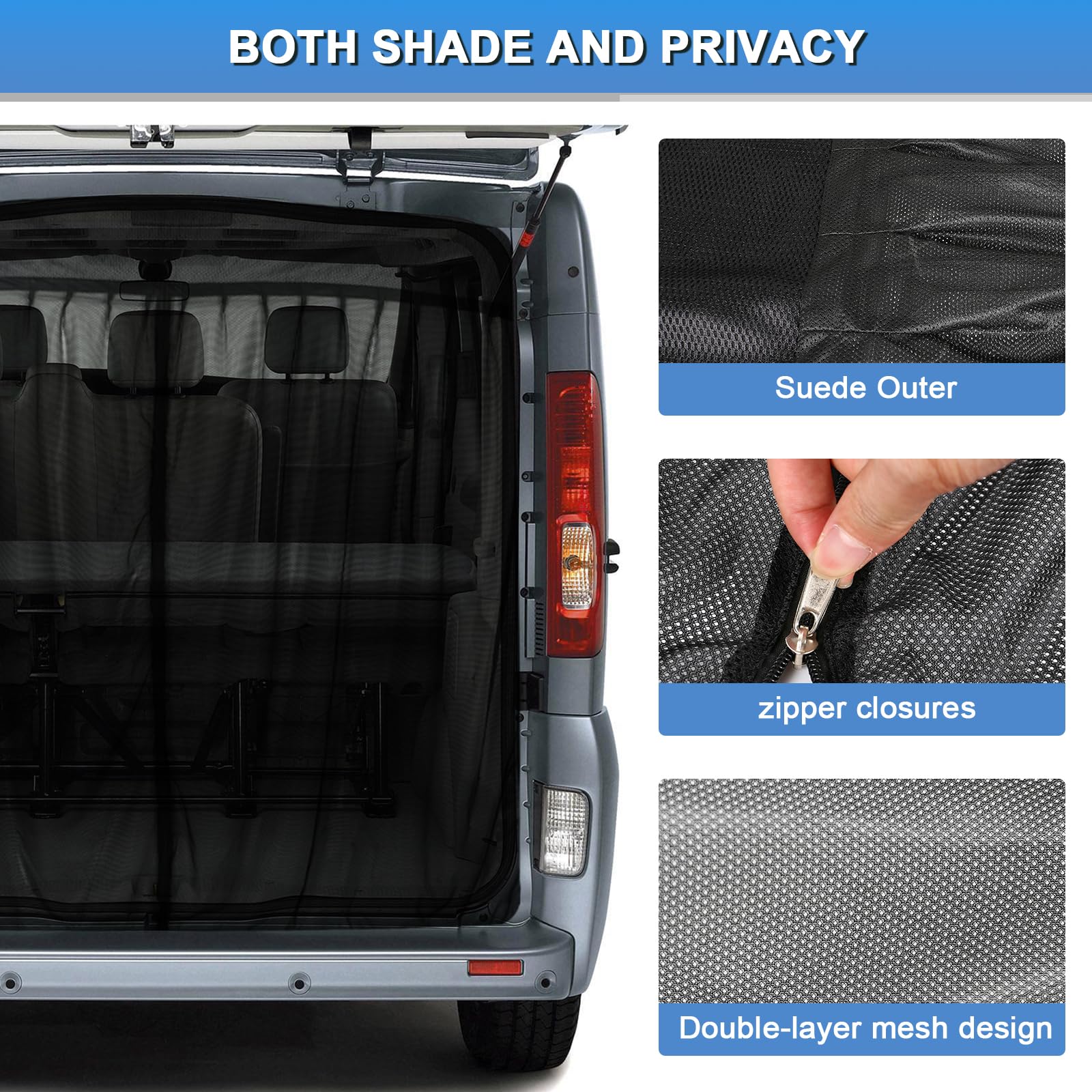 ZWPARTS Magnetyczna siatka przeciw owadom do kamperów, siatka przeciw owadom samochodowa moskitiery dostosowane do Viano, Vito, Renault Trafic, zamek błyskawiczny w środkowych drzwiach siatka przeciw