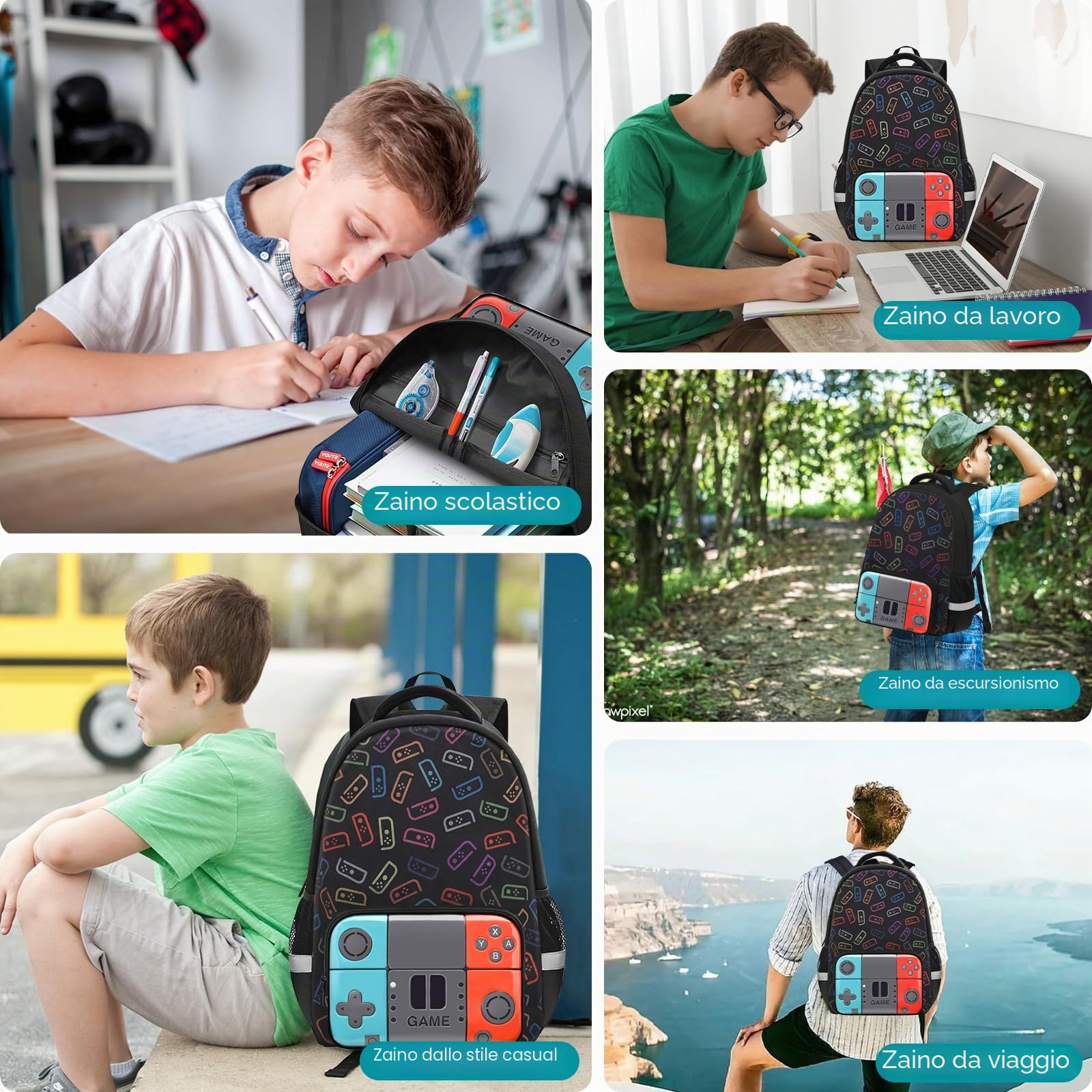 Beaulyn School Backpack For Boys,Kids Gamer School Bag For Elementary Middle Primary Student,17″Video Game Rucksack For Laptop