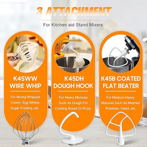 Vista 8 de Funmit Accesorios para mezcladores Accesorios de acero inoxidable de repuesto para mezcladores de ayuda de cocina, látigo de alambre K45WW, gancho