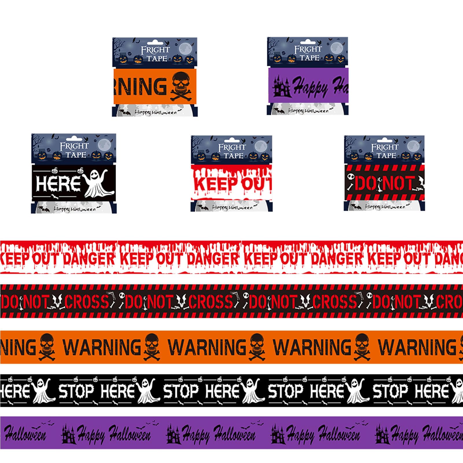 OZIO 5Pcs Halloween Caution Tape, 100 ft Halloween Decoration Fright Tape Reusable Caution Zombie Tape Creepy Scary Decoration Tape for Party Haunted Houses