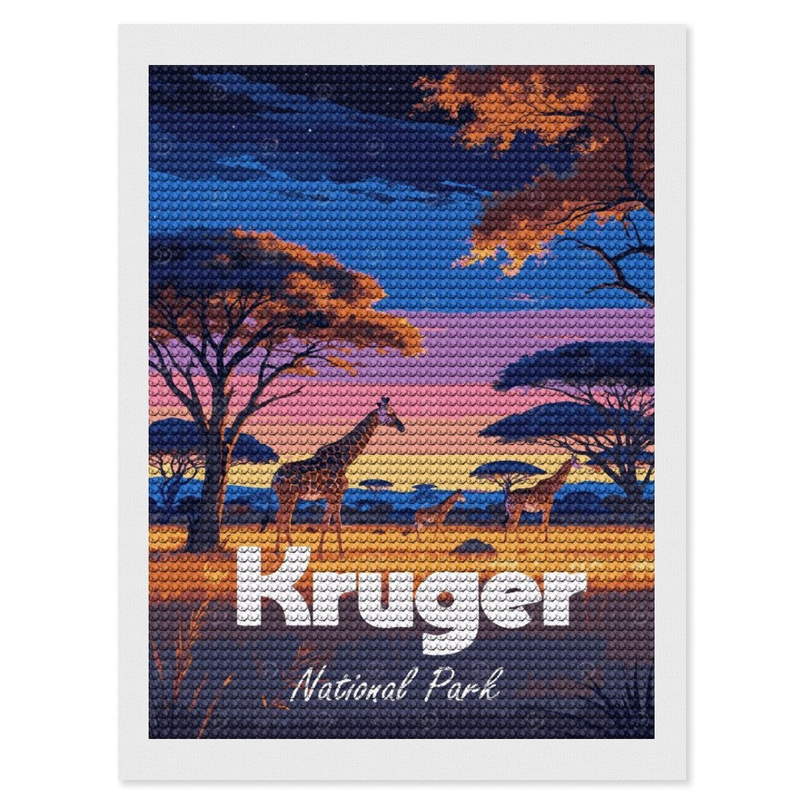 Junmoney Kruger National Park Giraffe Landscape Art 5D Diamond Painting Kit 12"x16", Relaxing DIY, Mindful Craft Project, Full Kit Included, Thoughtful Present