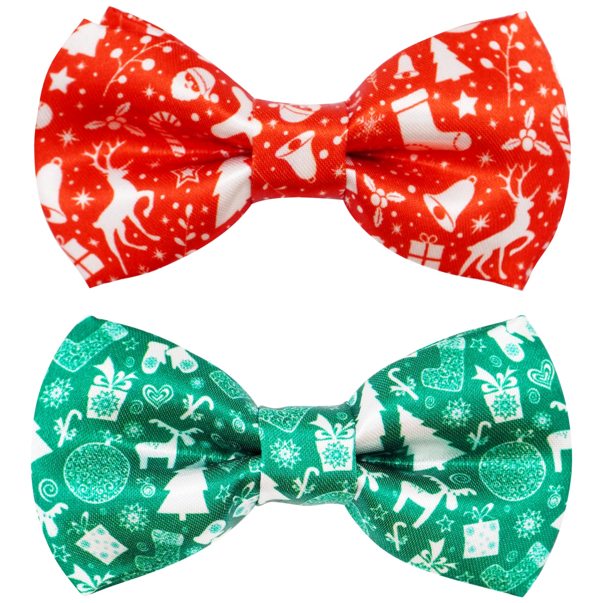 JpGdn 2Pcs/Pack Christmas Dog Collar Bowties Attachment Slides Charms for Large Medium Xmas Parties Grooming Accessories