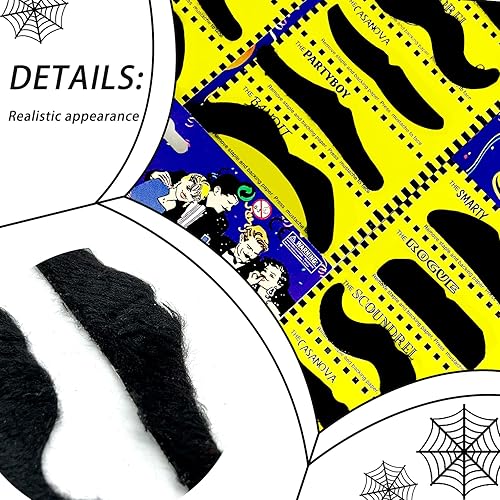 Miniatura 3 de OJYUDD 48 piezas de bigotes falsos autoadhesivos disfraz de bigotes novedoso pelo facial de barba falso para Halloween fiesta suministros de fiesta