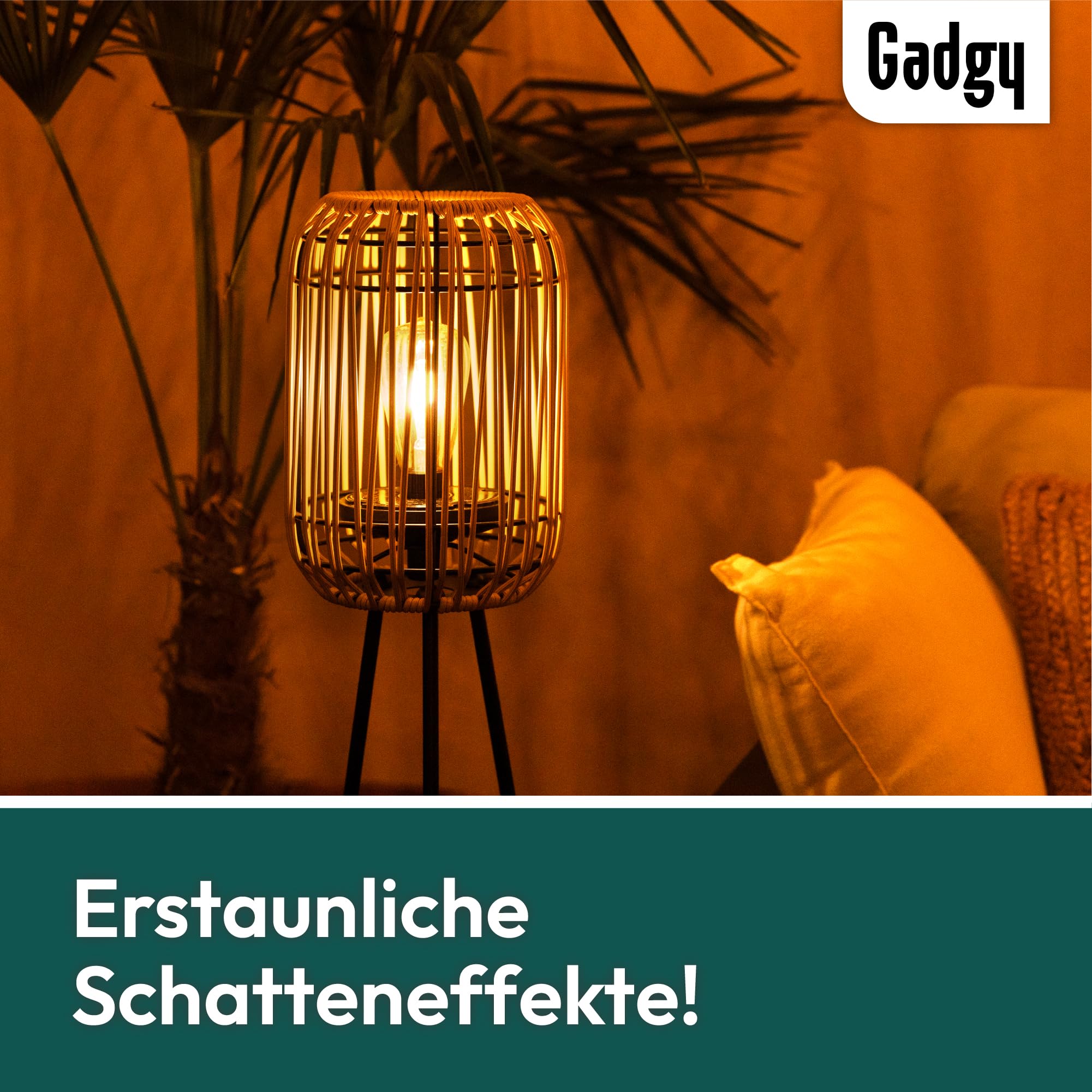 Lámpara de pie solar LED para exteriores Gadgy - Lámpara de pie para jardín resistente al agua - Lámpara de pie solar para balcón iluminación sostenible de rátan - Lámpara de pie de tres patas