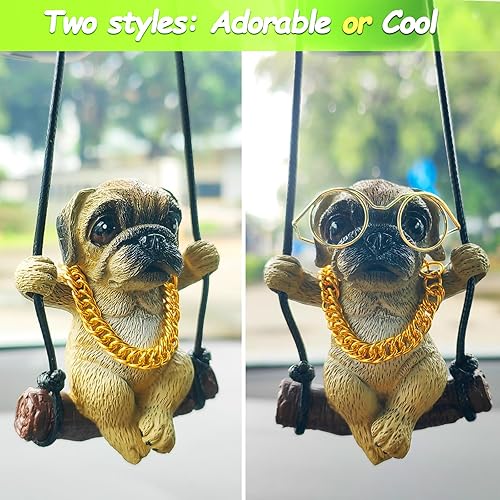 Miniatura 9 de Adorno colgante de coche con diseño de perro oscilante, accesorios para colgar en el espejo del automóvil, lindos accesorios de automóvil de bulldog