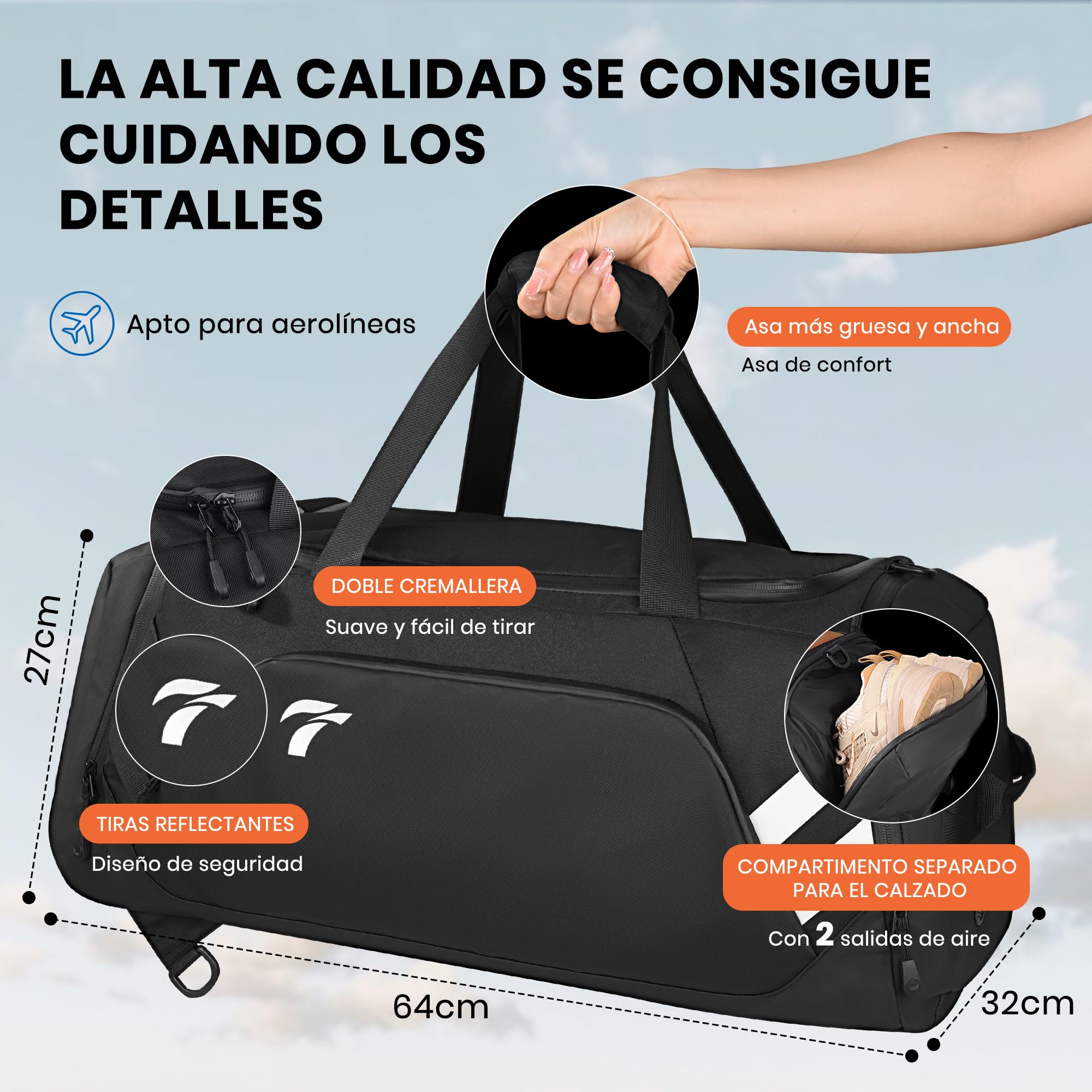 Bolsa Deporte, 58L Impermeable bolsa deporte hombre Bolsa de Viaje Macuto con Zapato y Compartimento Húmedo, Bolsa de Deporte para Mujer y Hombre para el Gimnasio, la Natación, el Camping y los Viajes