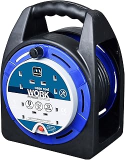 Masterplug HST1513/4BL Four Socket Open Cable Reel Extension Lead with Handle, 15 Metres, Blue