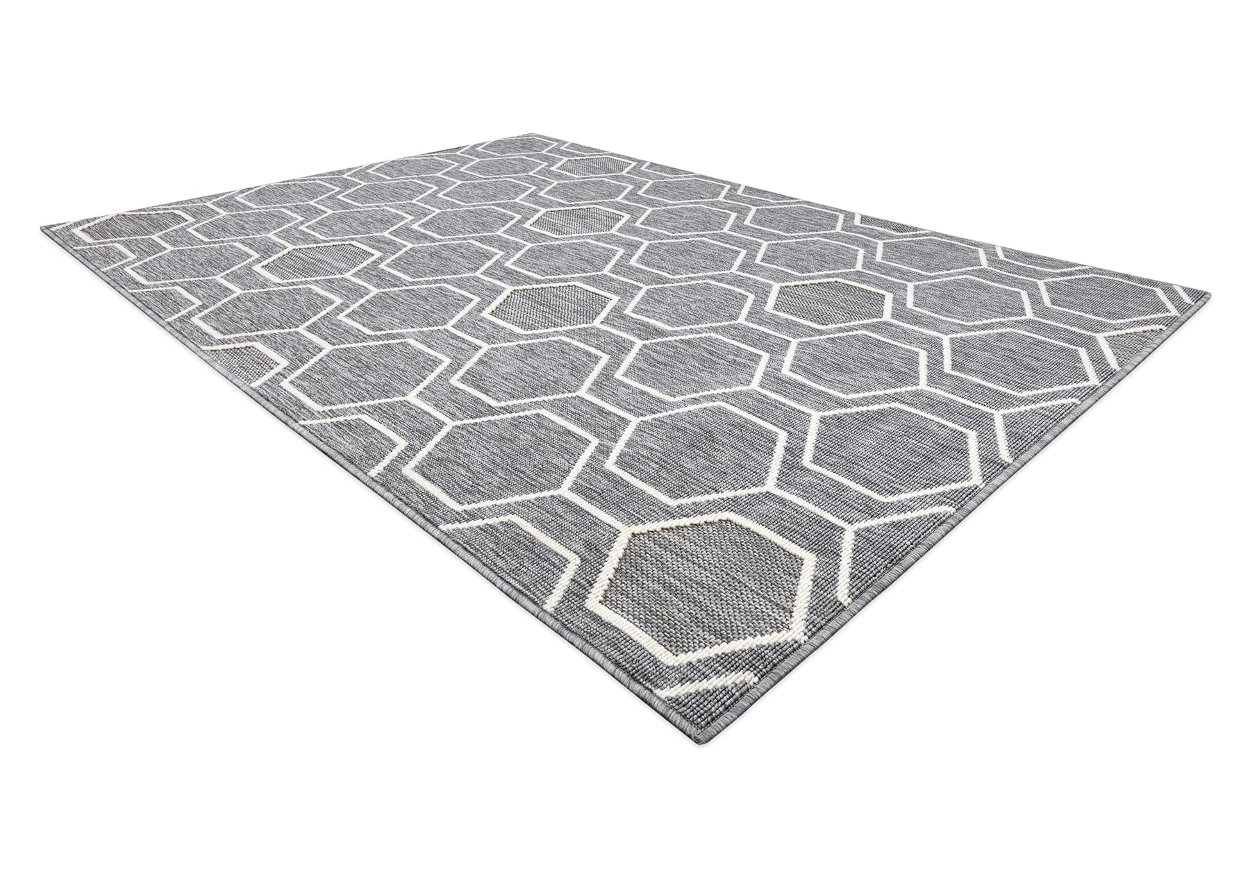 rugsx Nowoczesny dywan SISAL Spring Hexagon, sznurkowy dywan do salonu, sypialni, na taras, do kuchni, ze szlufką na dywan – szary, 140 x 200 cm