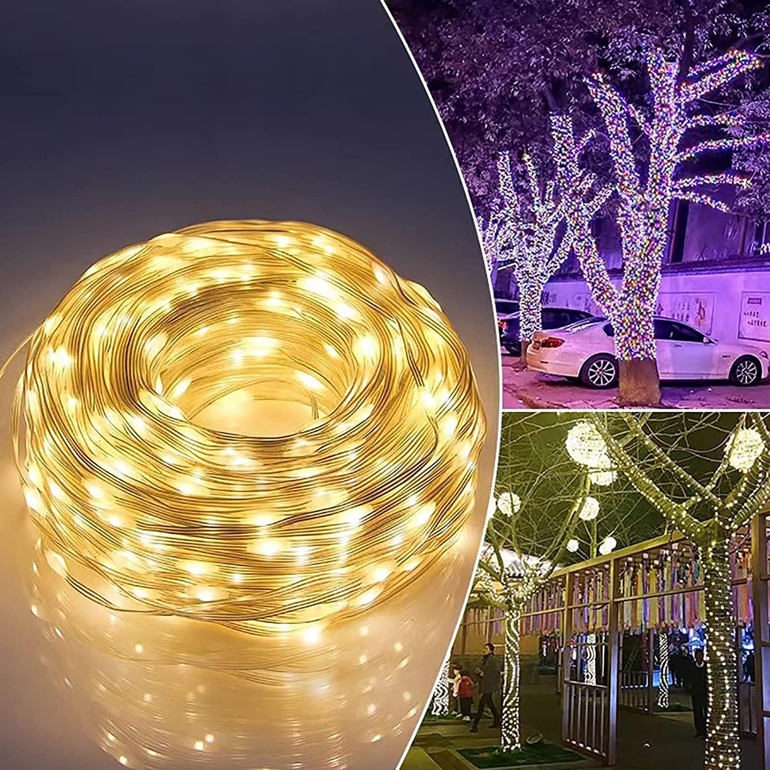 fizzytech Copper Wire Fairy String Lights, 20 Meter Point Control Lights with 8 Flash Modes for Diwali, Christmas, Wedding, Window, Garden & Home Decoration - Warm White, 200 LED 2