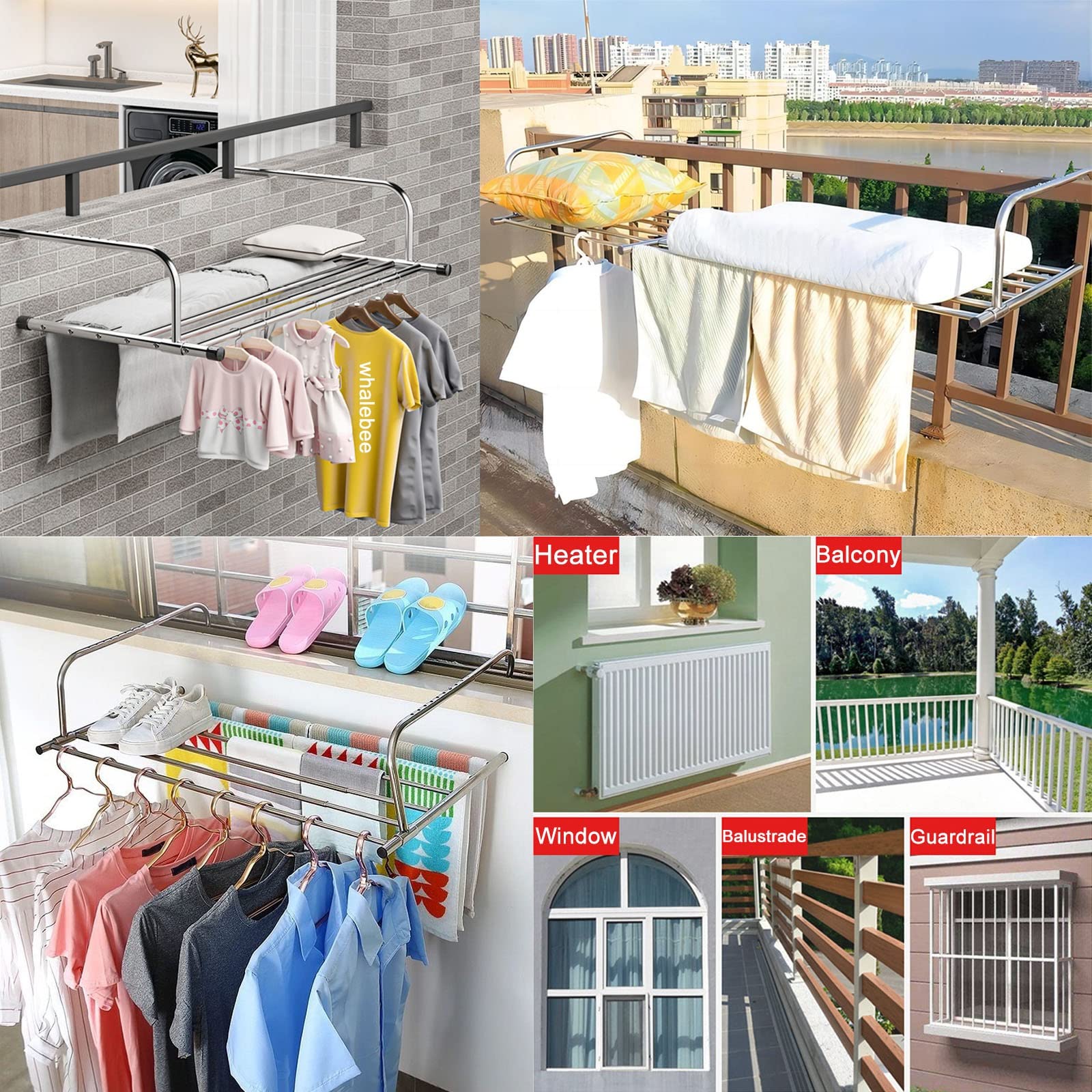 Tendedero Extensible Tendedero De Pared Plegable E 76-136cm 86-158cm Secadora Colgante Tendederos De Acero Inoxidable para Interior Y Exterior Ahorro De Espacio Tendedero De Balcón