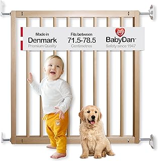 BabyDan No Trip, 71.5-78.5 cm, Basic Stair Gate/Baby Gate/Safety Gate, Wood, Made in Denmark - (Pet Gate/Dog gate)