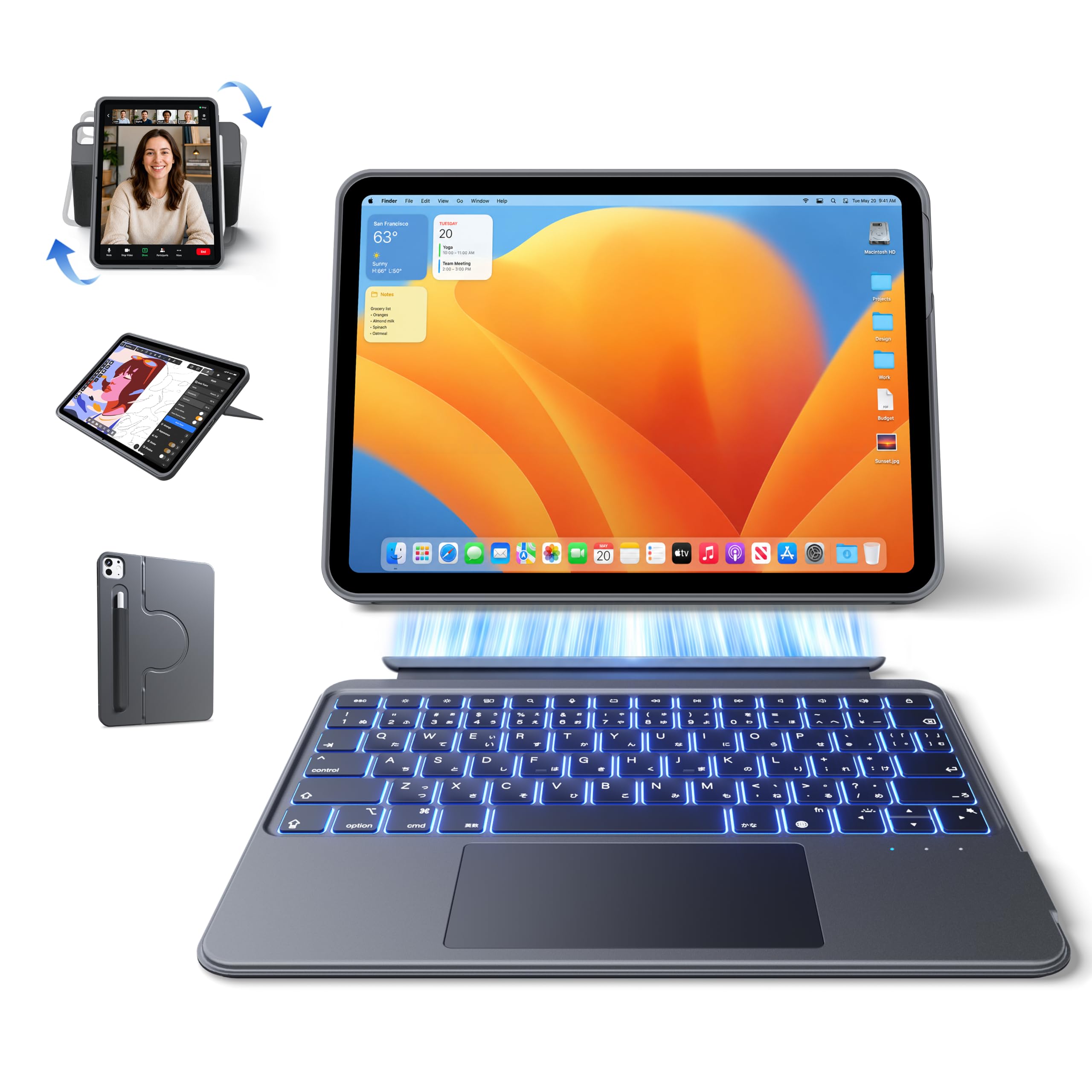 Amazon.co.jp: HOU iPad 第7/8/9世代対応 360°回転・着脱式キーボード