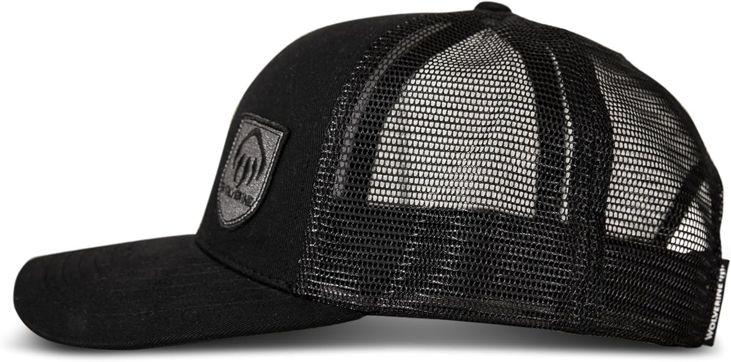 Wolverine Trucker Hat | Mesh Back | Snapback | Adjustable | Rugged | Durable | Workwear - Claw Embroidered Shield - Black - Image 2