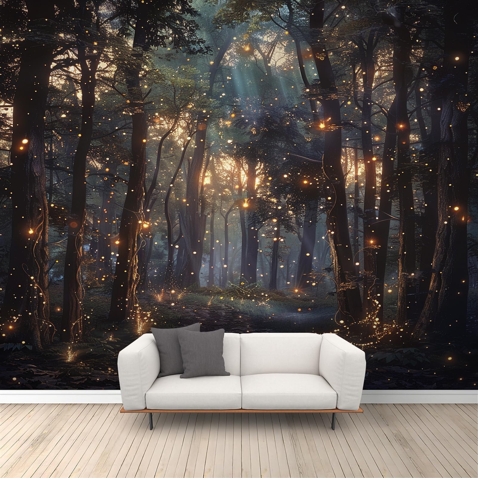Fairytale Forest Wall Murals Starlight Magic Forest Mural Wallpaper Moonlight Woods Wallpaper Landscape Murals for Living Room Bedroom 350 x 256 cm