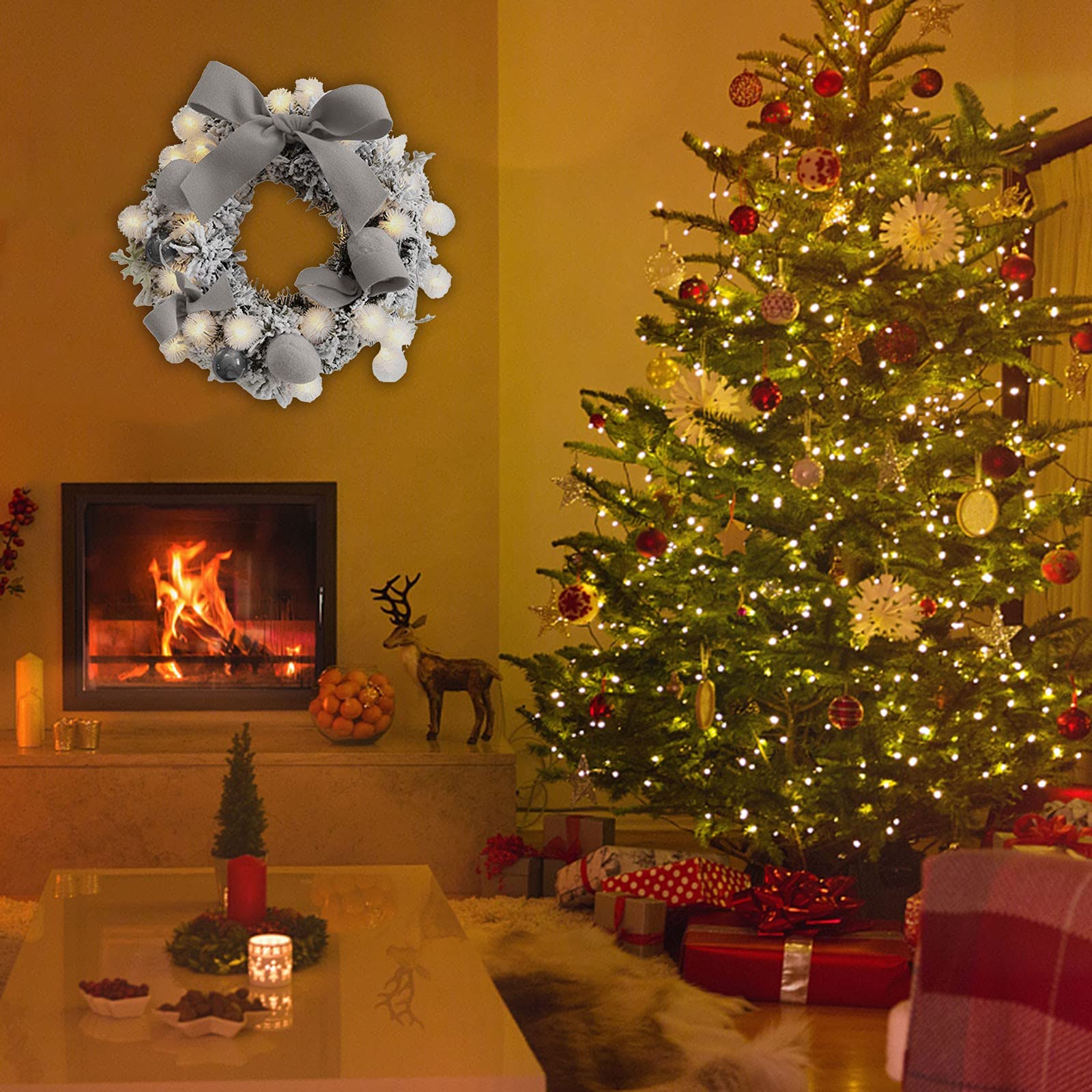 Arreglo Colgante Guirnalda Adornos Escena Navidad 30 cm Ventana Decoración navideña Decoración para el Carteles Navidad Puerta (Grey, One Size)
