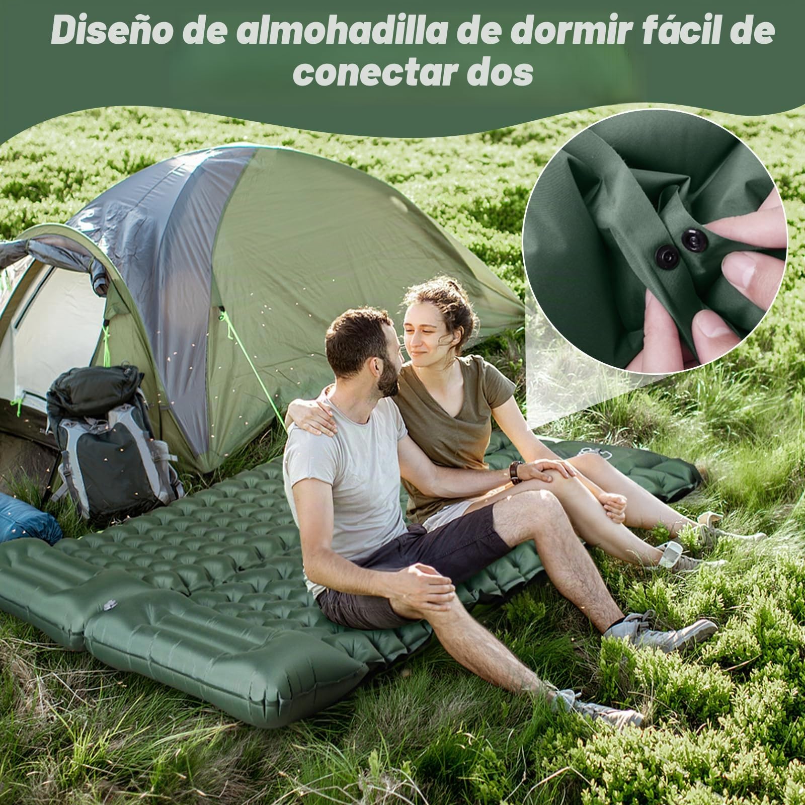 JATEKA Esterilla Camping Inflable Autoinflable Individual con Bomba de Pie y Almohada