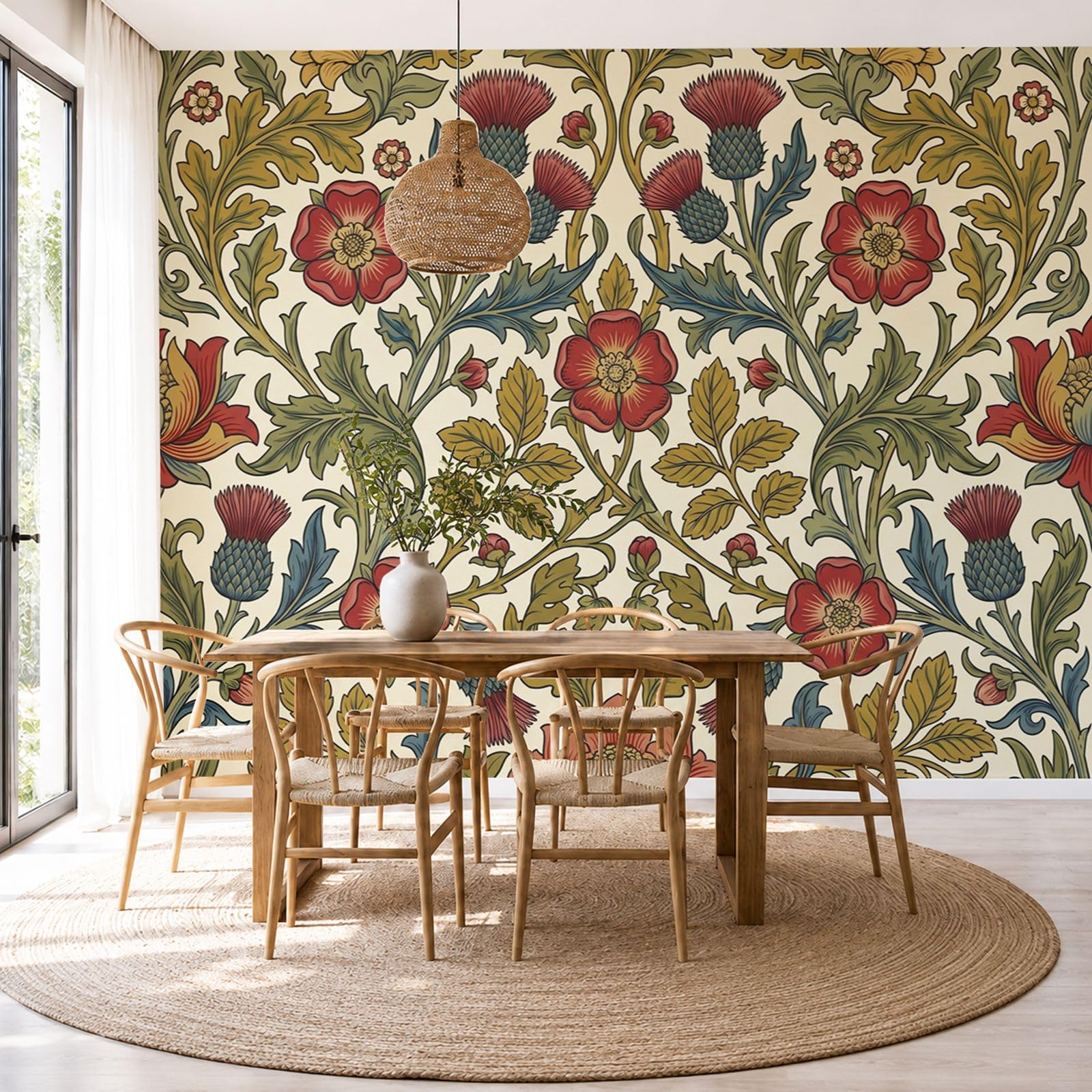 Style Morris rose chardon papier peint panoramique salon et chambre