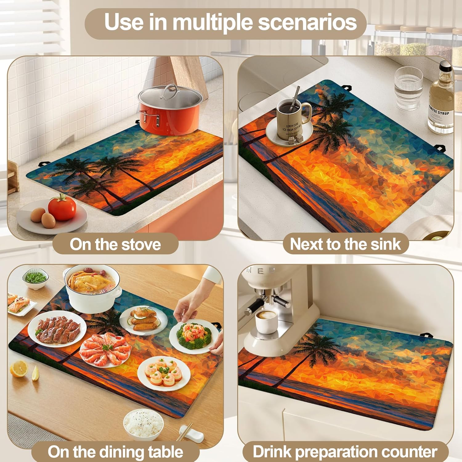 Tropical Palm Tree Electric Stove Top Cover Protector,Sunset Beach Heat Resistant Glass Top Stove Oven Induction Cooktop Mat with Rubber for Kitchen Top Covers 28.5'' x 20.5''
