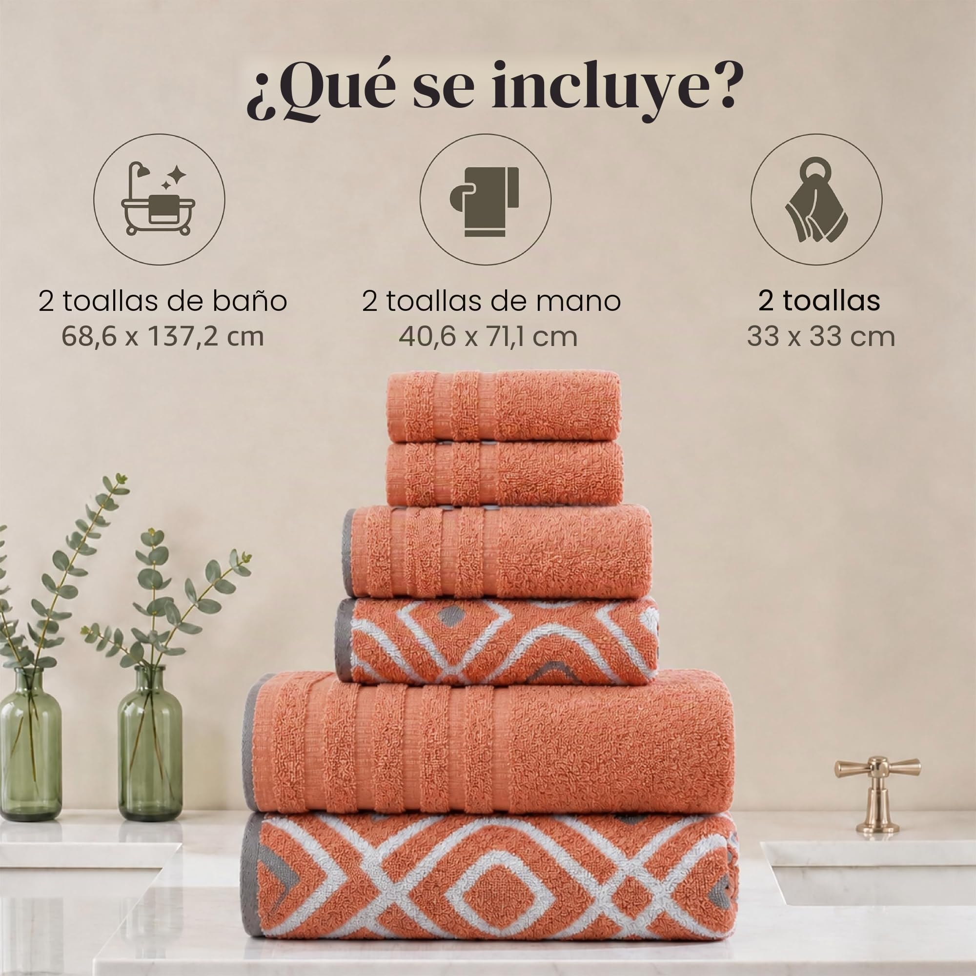 Modern Threads 6-Piece Yarn Dyed Oxford Stripe Jacquard/Solid Ultra Soft 550GSM 100% Combed Cotton Towel Set 6 Toallas teñidas de Hilo Coral, Algodón, Sencillo, 40.6 x 25.4 x 12.7 cm, 6