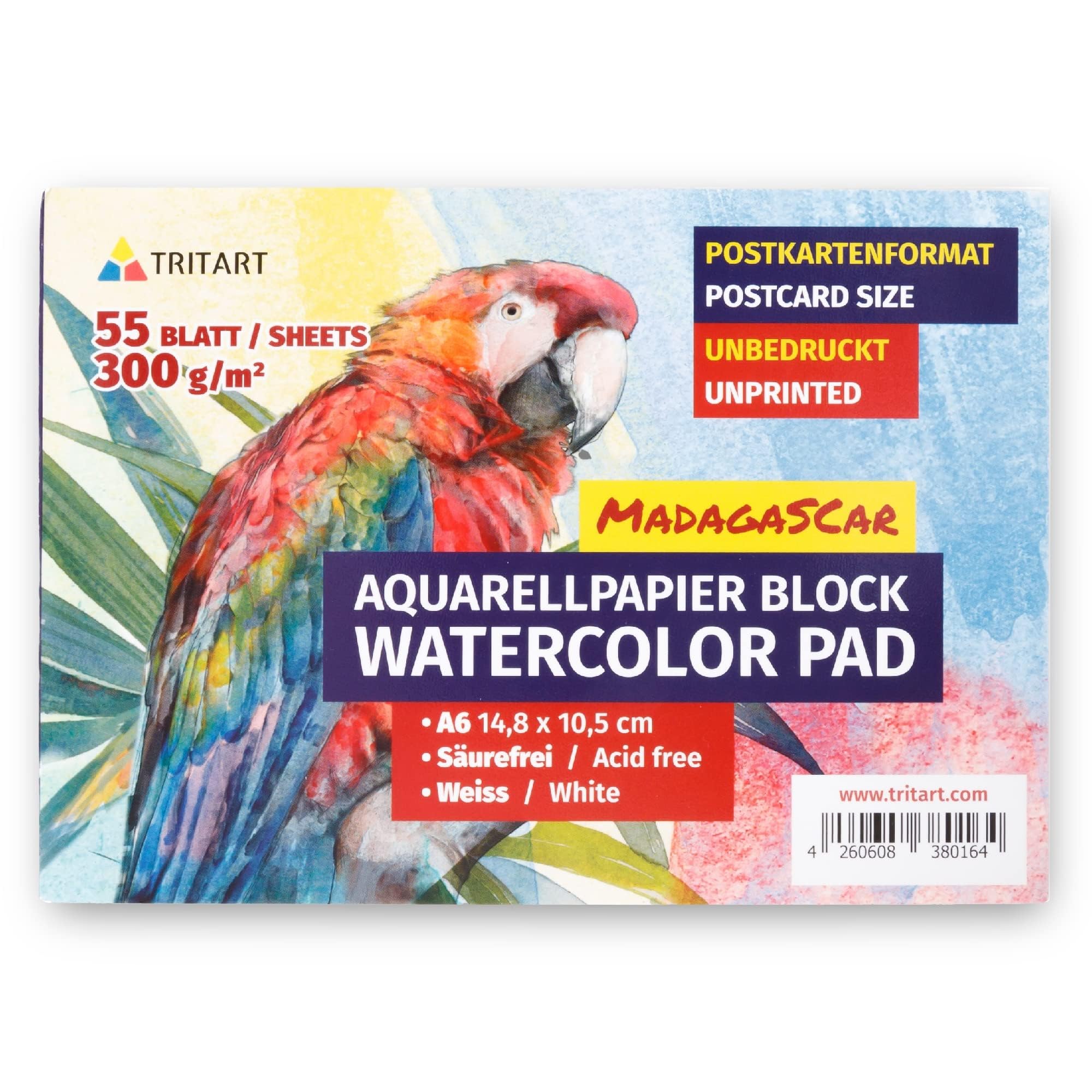 Bloc Papier Aquarelle A6 300g – 55 Feuilles Blanc Grainé/Satiné, Sans Acide, Idéal Enfants & Artistes, Tritart Madagascar