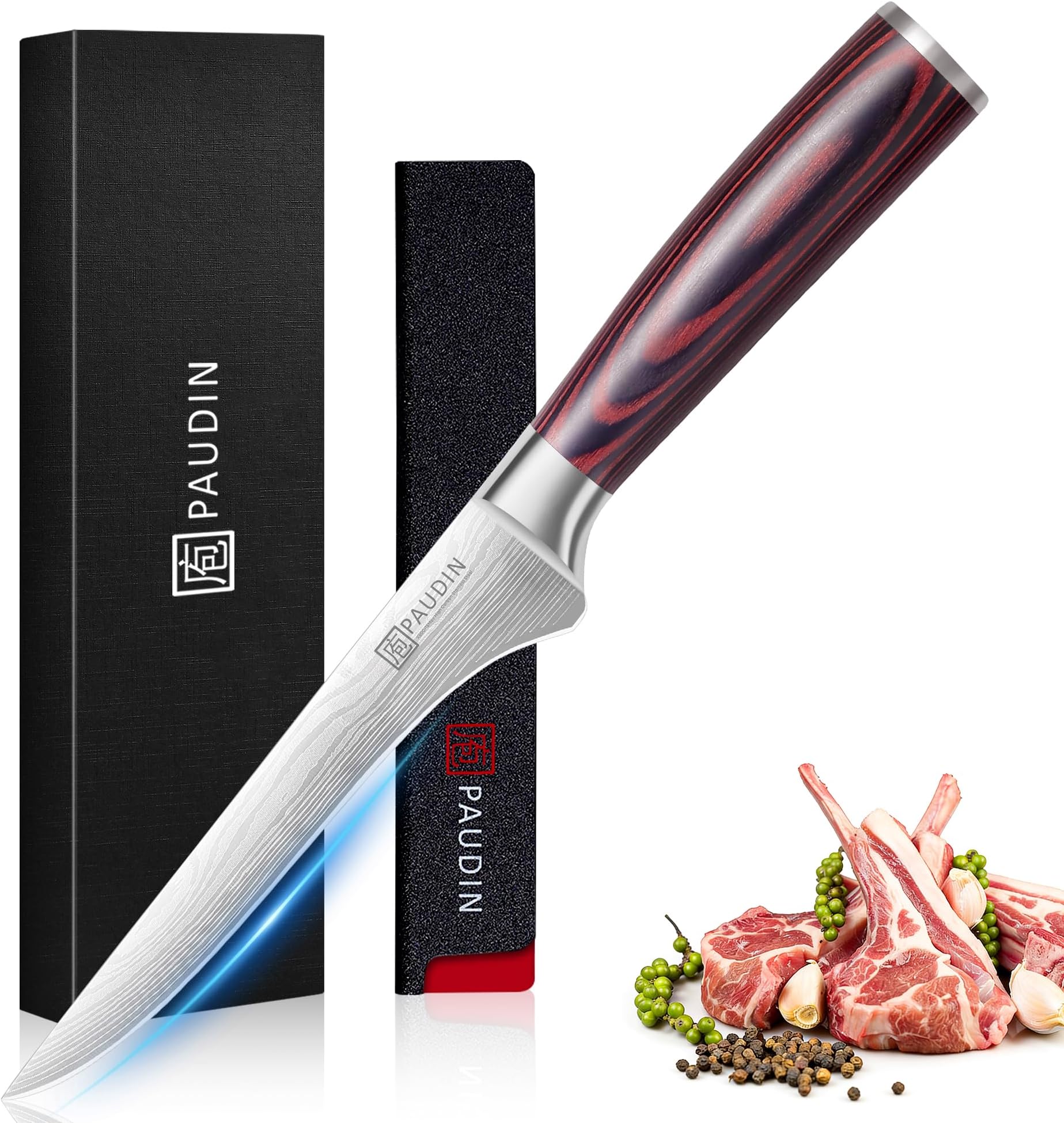 PAUDIN 6 Inch Filleting and Boning Knife - German High Carbon Stainless Steel Blade with Comfortable Wooden Handle for Home and Restaurant - Gift Box