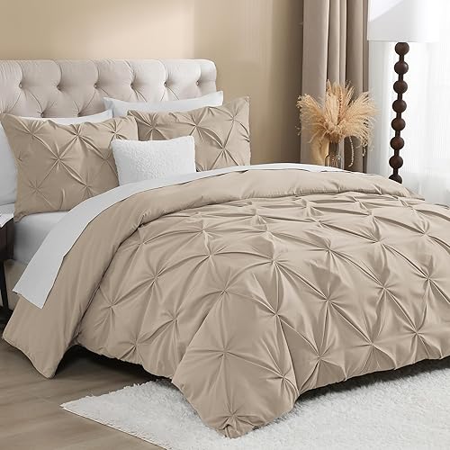 Miniatura 2 de Litanika Funda de edredón plisada color caqui, tamaño King (104 x 90 pulgadas), 3 piezas (1 funda de edredón y 2 fundas de almohada), lujoso juego