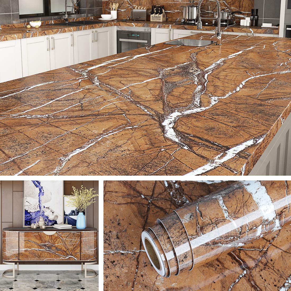 Livelynine 197 x 36 Inch Wide Marble Wallpaper for Kitchen Countertop Contact Paper Marble Countertop Pee and Stick Waterproof Wall Paper Roll Self Adhesive Furniture Table Desk Counter Top Covers