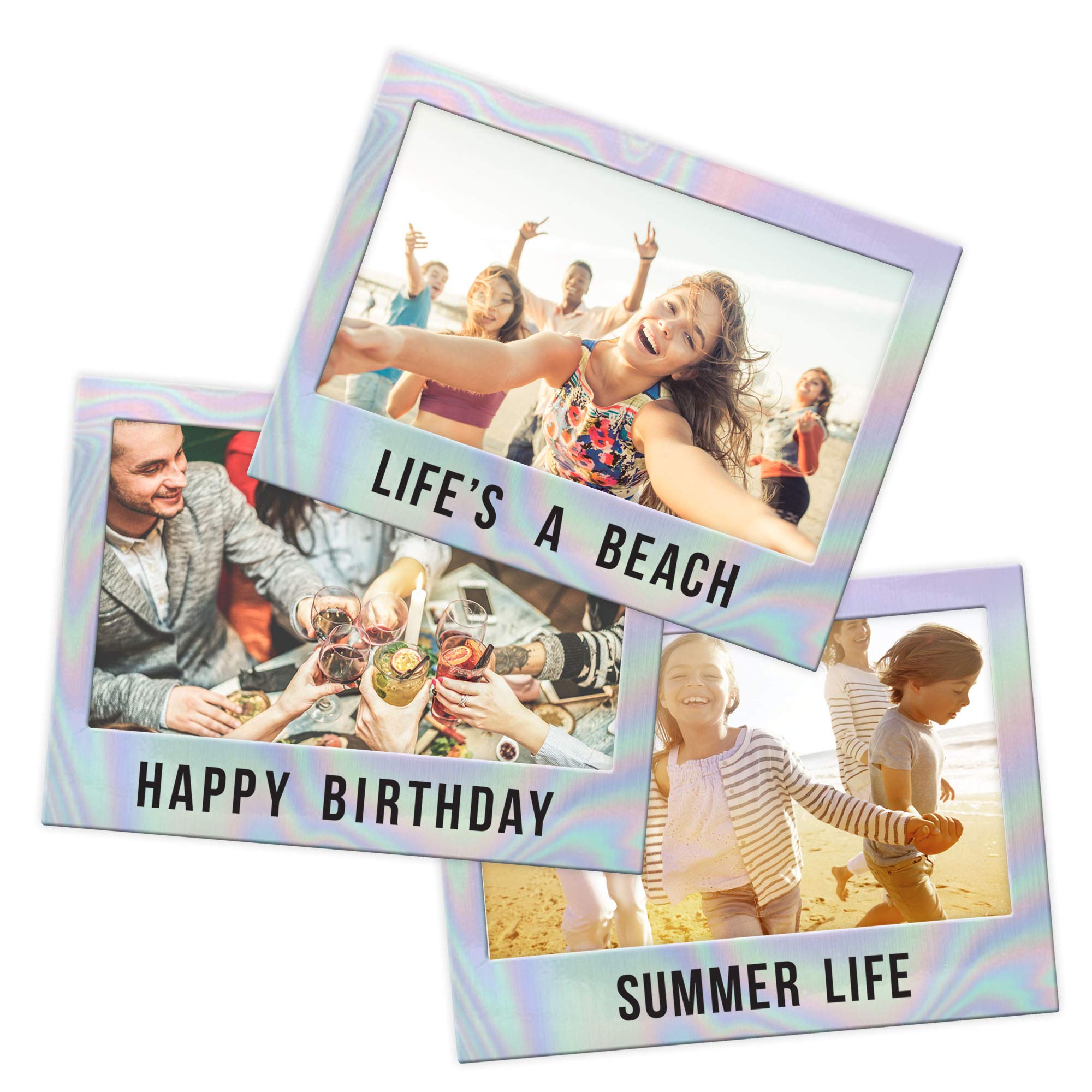 Shot2go Pack of 3 Magnetic Photo Fridge Frames Iridescent with 2 Sticker Sheets to Personalise!