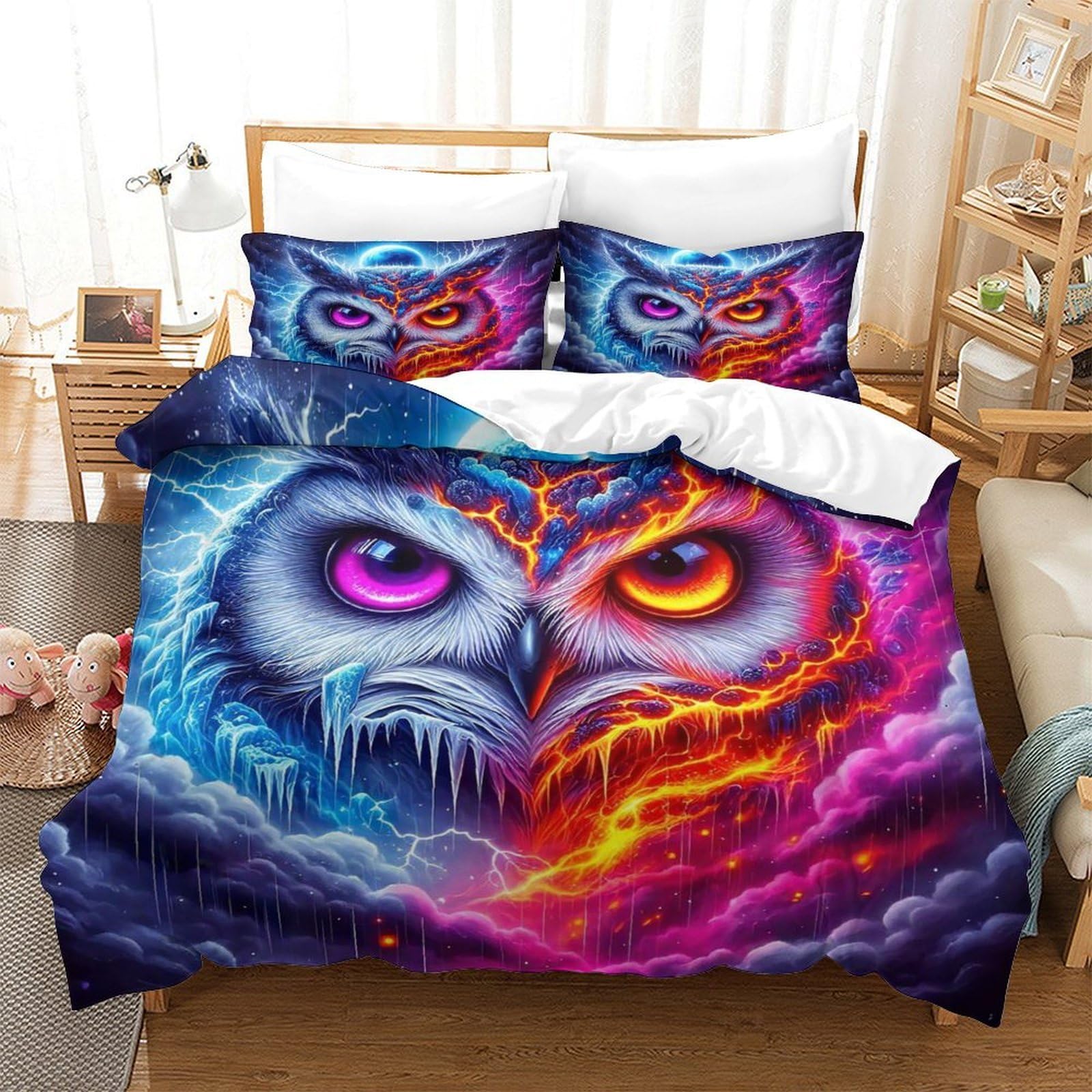 Housse de couette 140x200cm motif animalier 3D avec sa taie d'oreiller