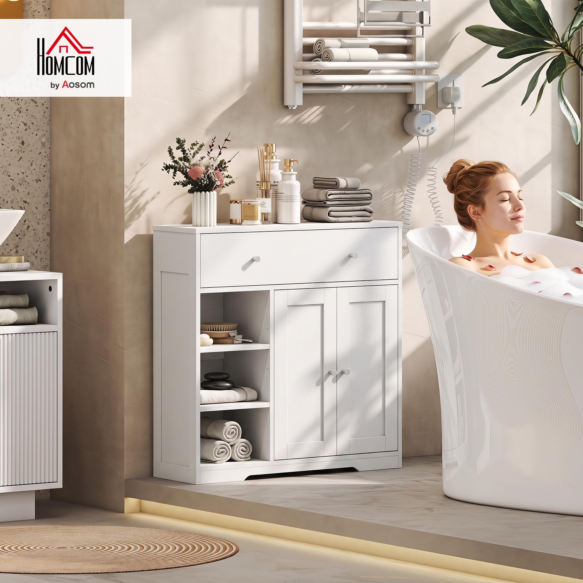 HOMCOM Meuble de Salle de Bain 1 Tiroir 2 Portes 80 x 30 x 80,2 cm Blanc